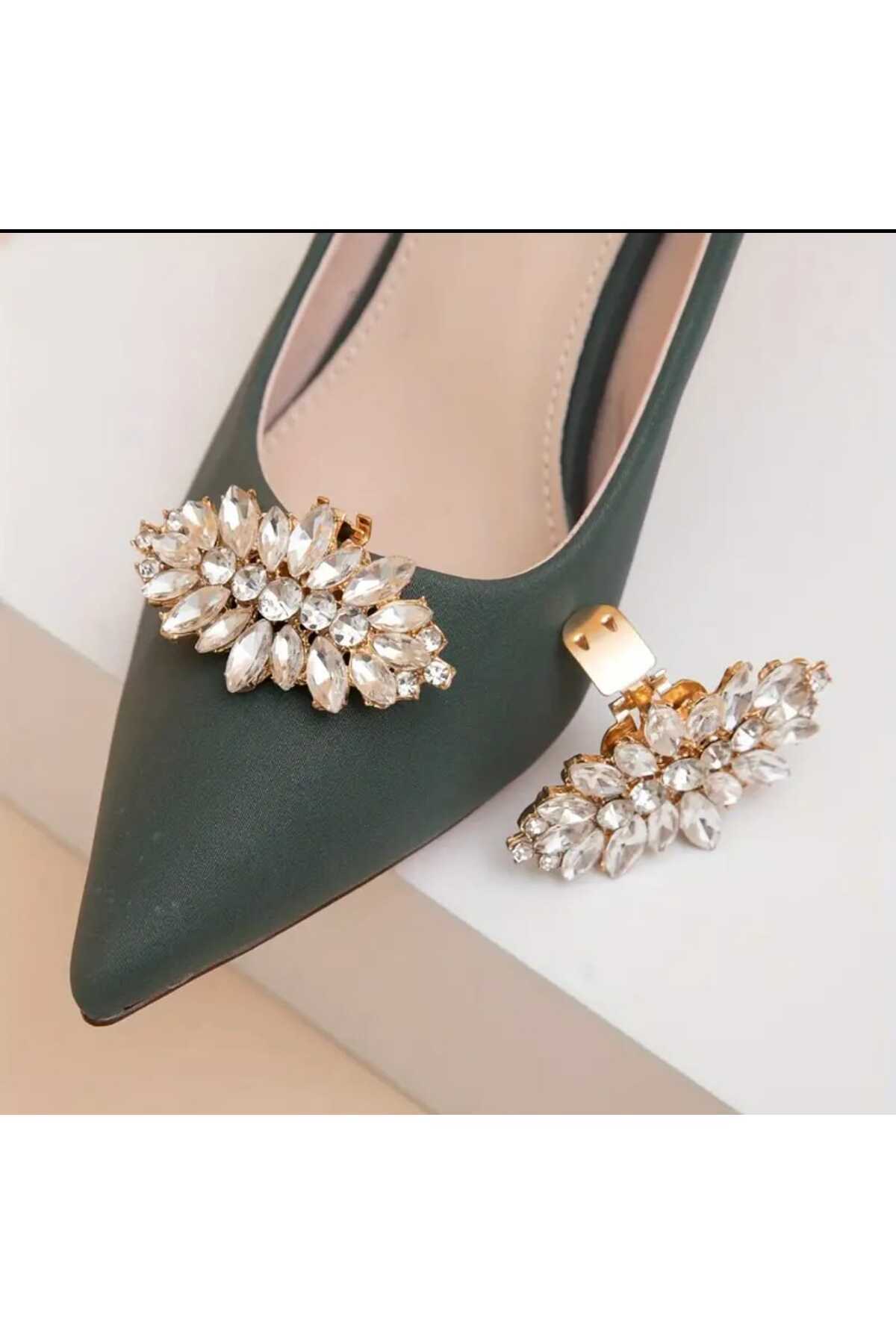 Ayakkabı Tokası -çanta Charm -broş Bir Çift Çıkarılabilir Klipsli Taşlı Tasarım (BC-1176)