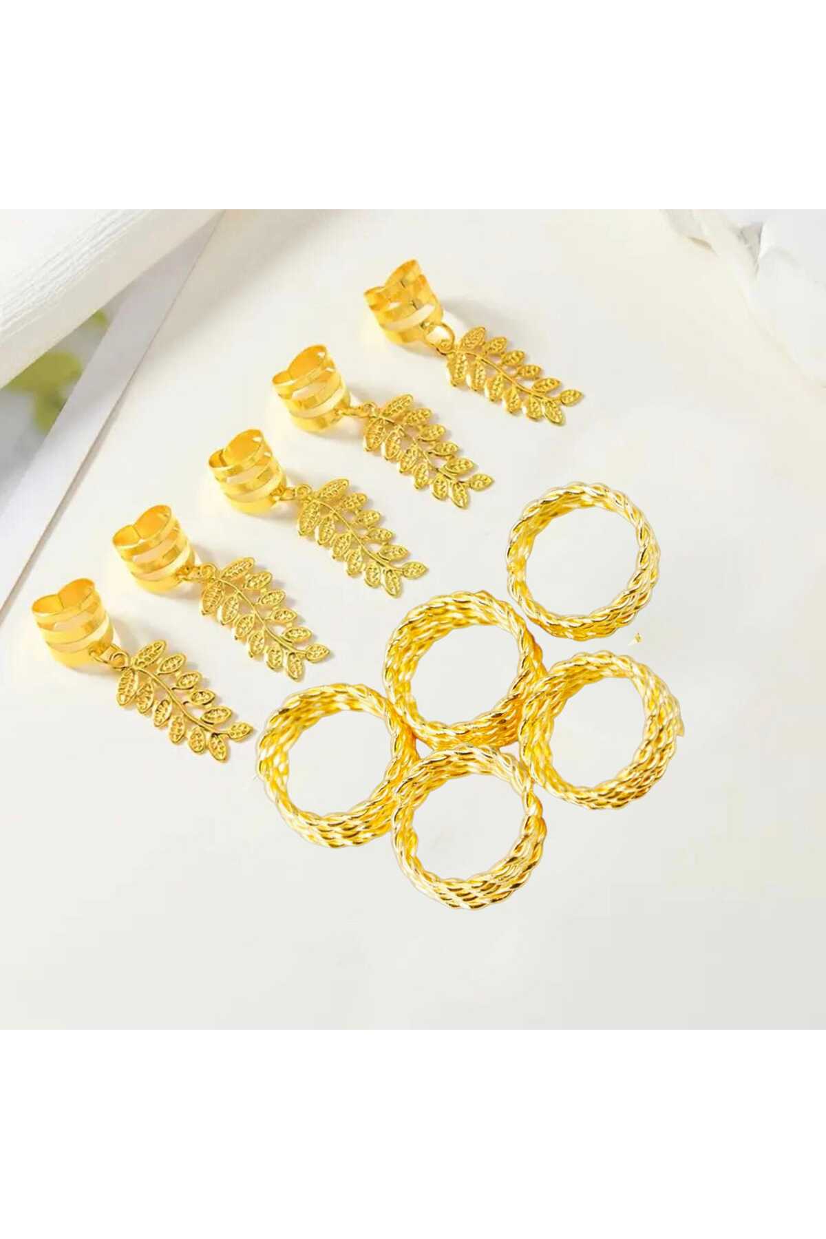 Bohem Saç Halkası-Saç Küpesi Spiral + Yaptak Model 10 'lu Hair Charms (BC-1224 )