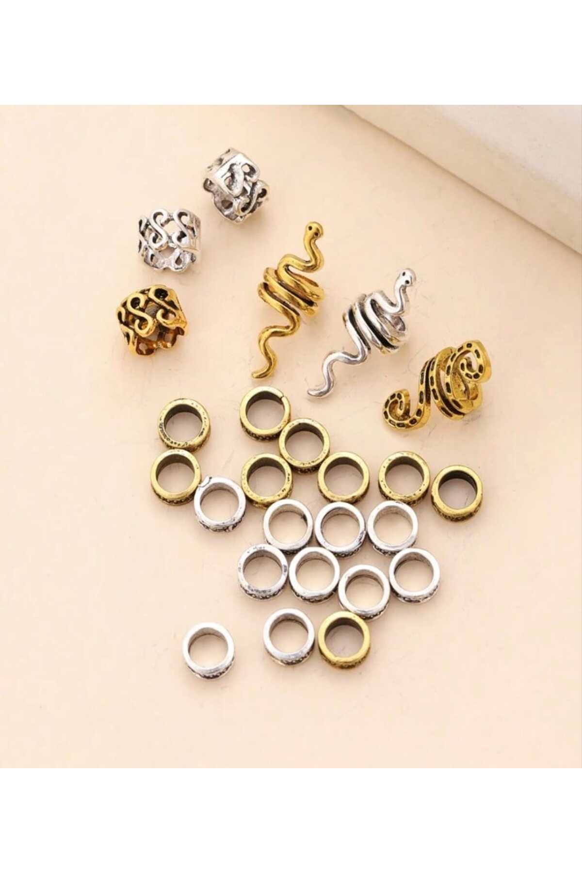 Bohem Saç Halkası-Saç Küpesi Vintage Viking 26 'lı Hair Charms (BC-1227 )