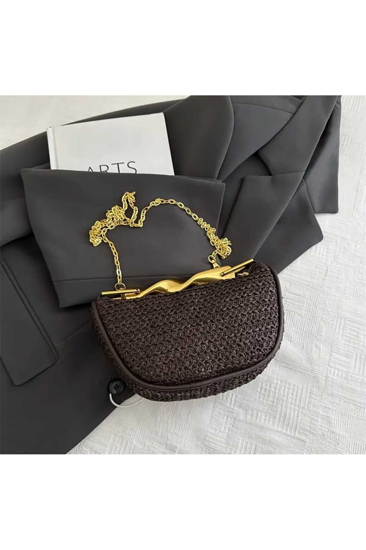 KADIN ÖRGÜ METAL SAPLI MODERN STİL EL VE OMUZ ÇANTASI ( BC-1230 )