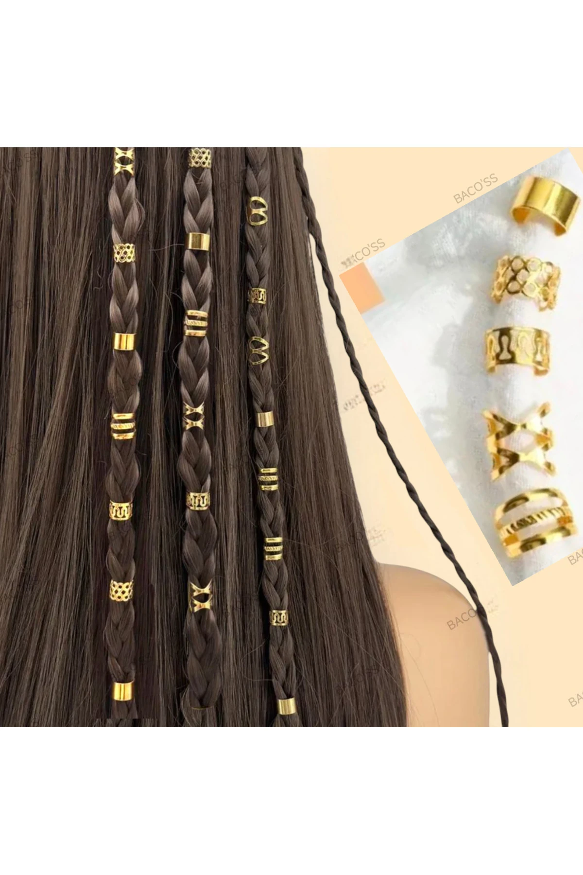 Bohem Saç Halkası-Saç Küpesi Seti Modern Stil 10 Lu Hair Charms ( BC-1219 )