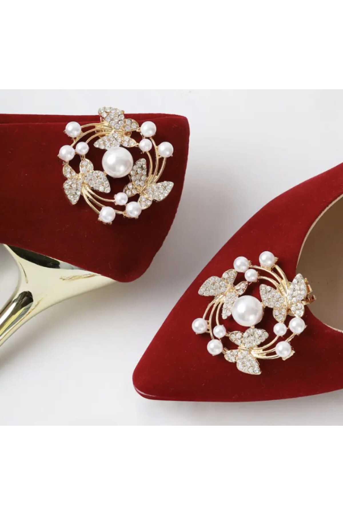 AYAKKABI TOKASI -ÇANTA CHARM -BROŞ BİR ÇİFT ÇIKARILABİLİR KLİPSLİ  İNCİLİ KELEBEK TASARIM (BC-1197 )