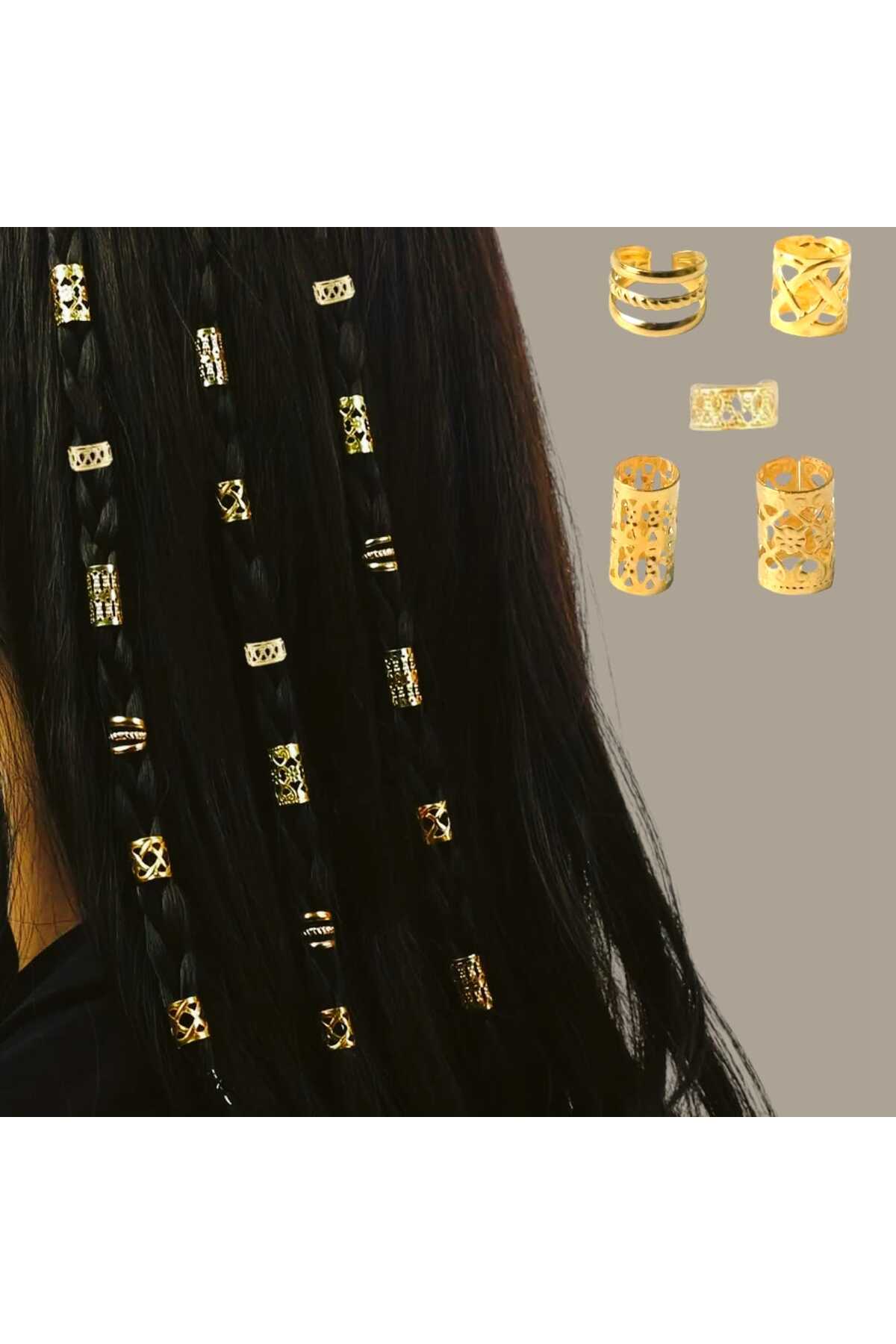 Bohem Saç Halkası-Saç Küpesi Prenses model 10 'lu Hair Charms (BC-1226 )