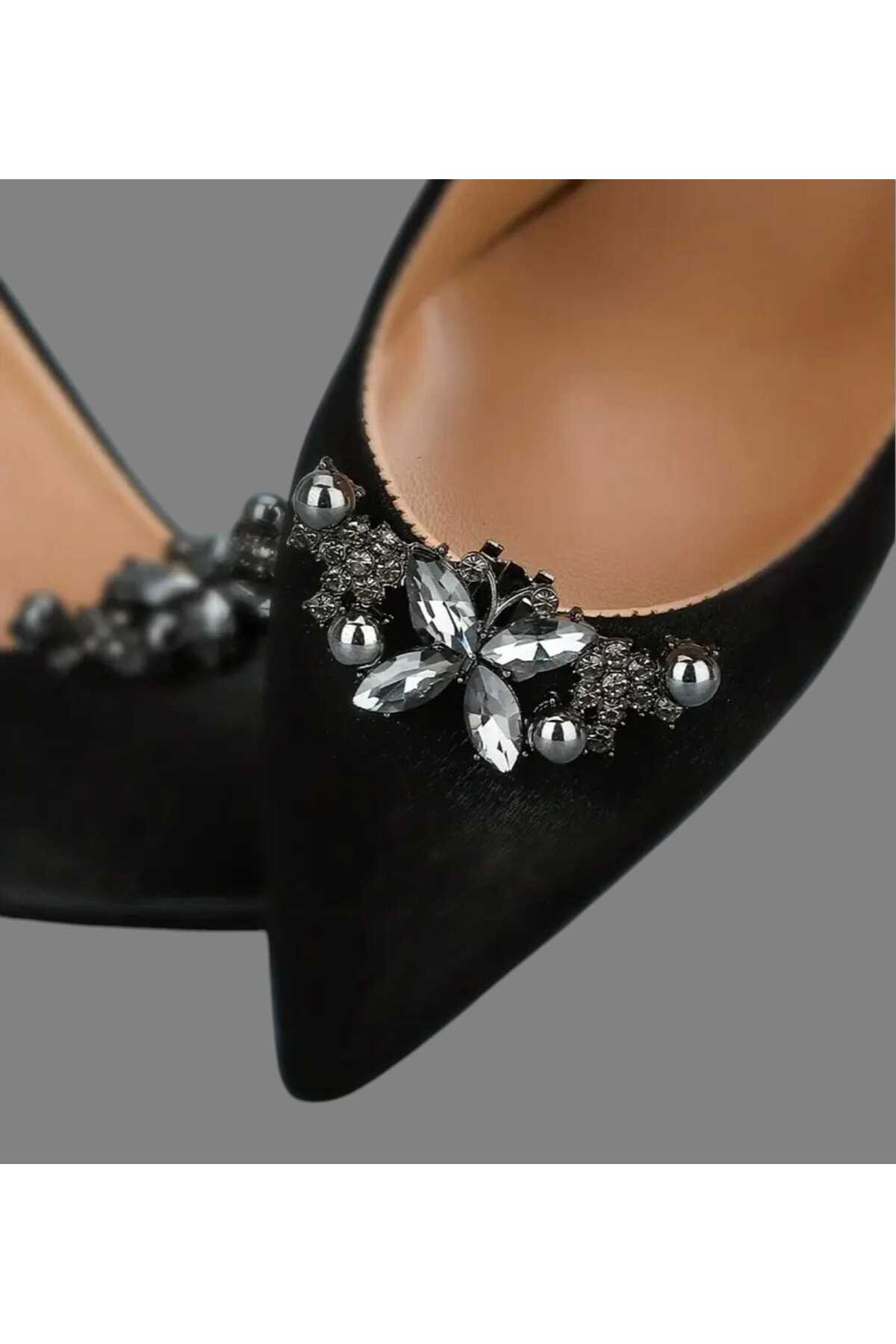 AYAKKABI TOKASI -ÇANTA CHARM -BROŞ BİR ÇİFT ÇIKARILABİLİR KLİPSLİ TAŞLI KELEBEK TASARIM (BC-1212)