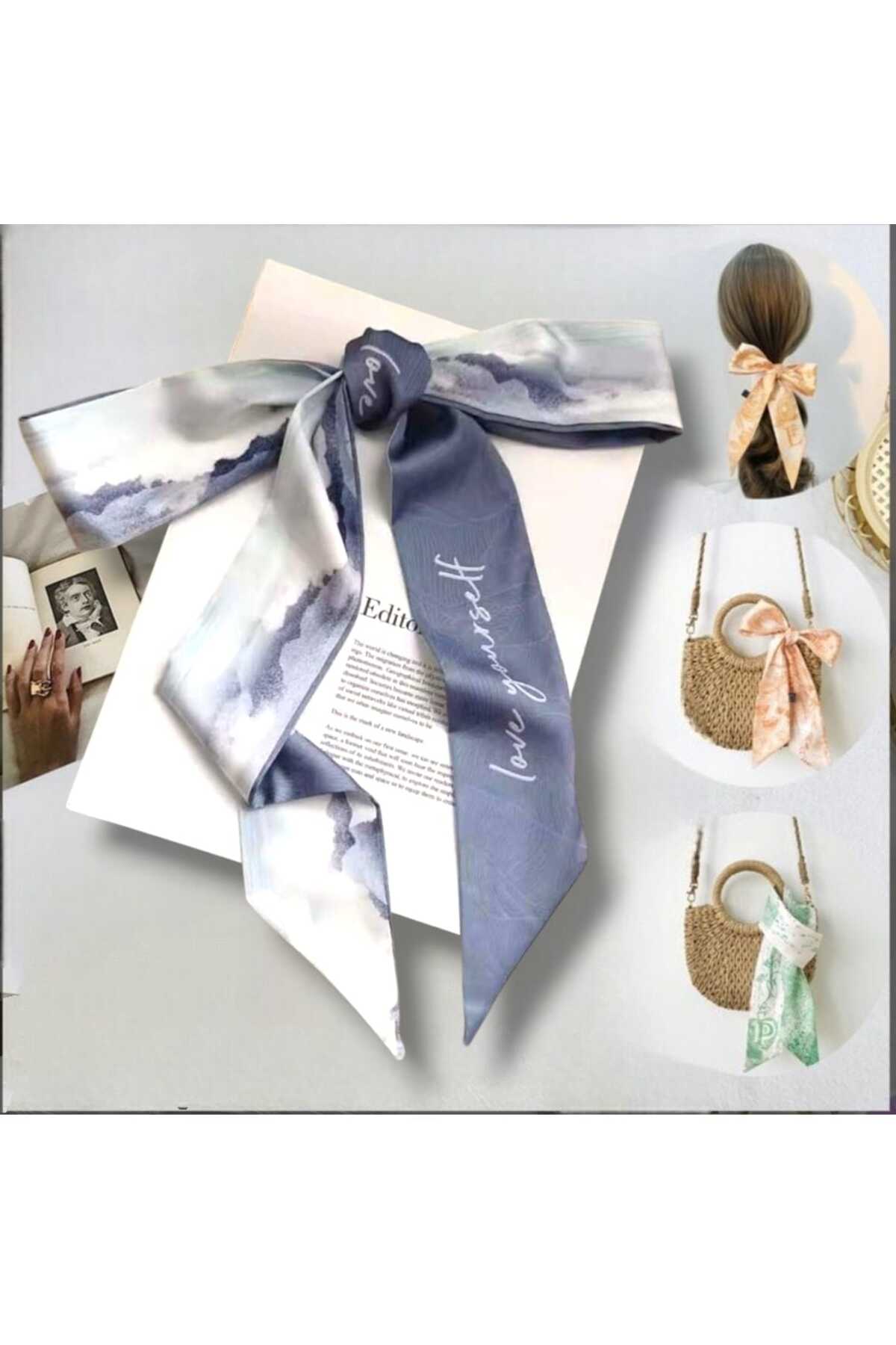 SATEN  DESENLİ SAÇ BANDI-BOYUN FULARI-ÇANTA AKSESUARI (BC-1045 )