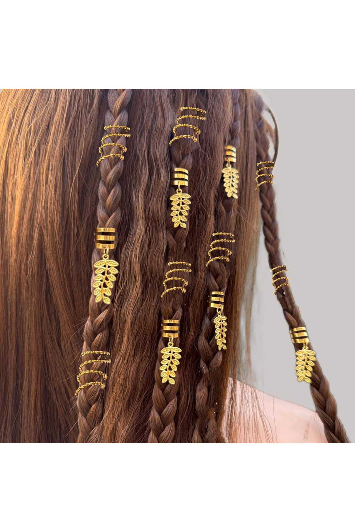 Bohem Saç Halkası-Saç Küpesi Spiral + Yaptak Model 10 'lu Hair Charms (BC-1224 )