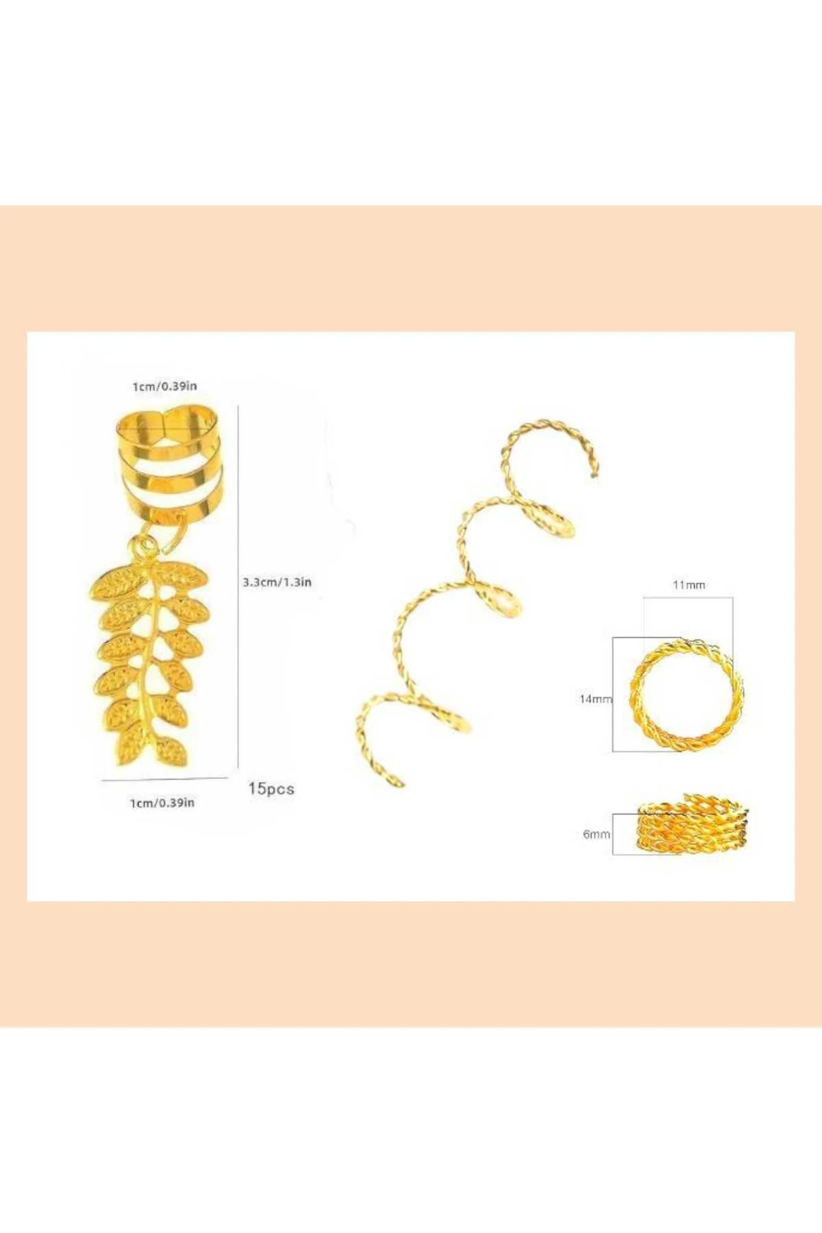 Bohem Saç Halkası-Saç Küpesi Spiral + Yaptak Model 10 'lu Hair Charms (BC-1224 )