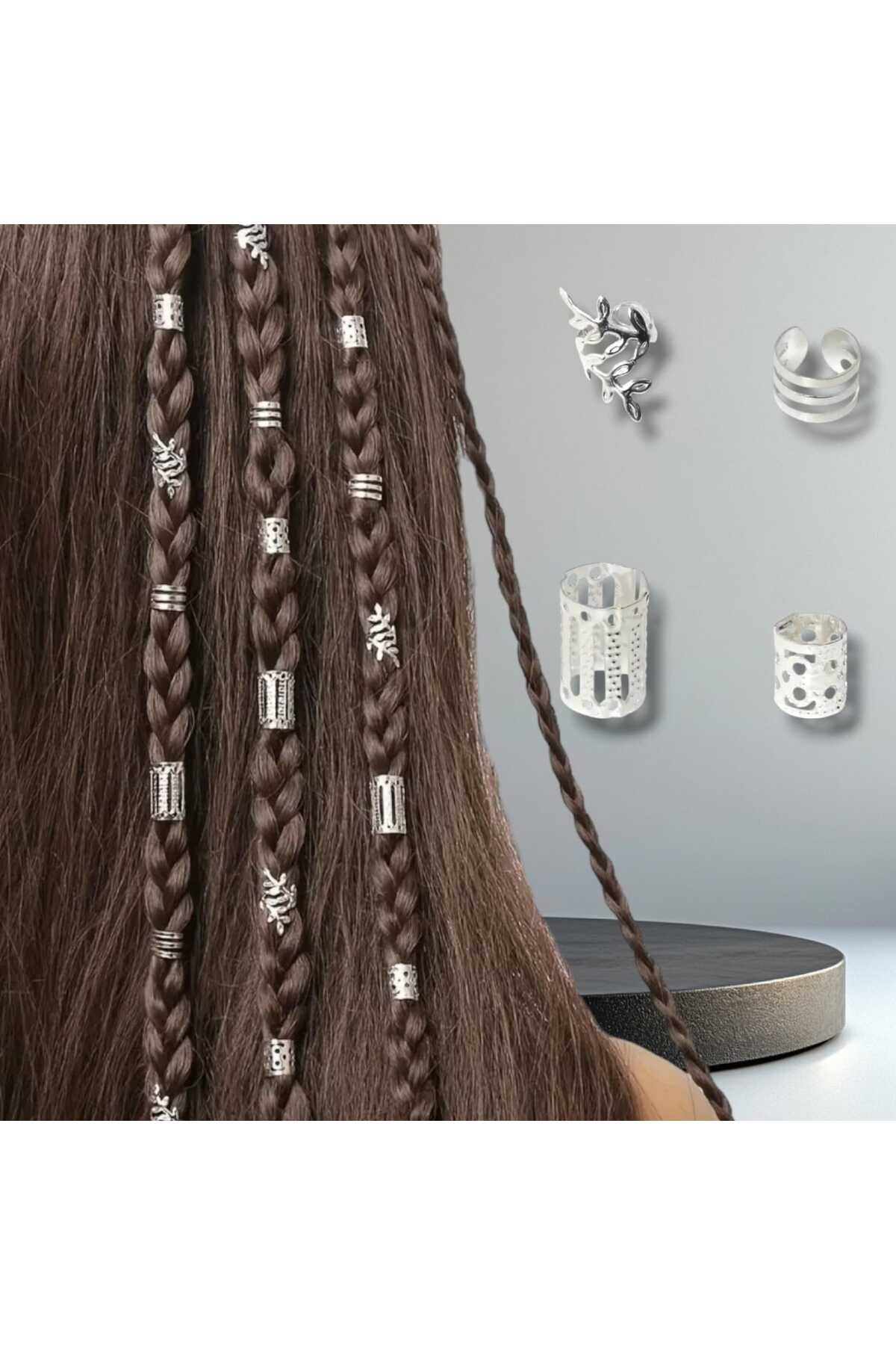 Bohem Saç Halkası Saç Küpesi Yapraklı Model Seti 10 Lu Hair Charms ( Bc-1034 )