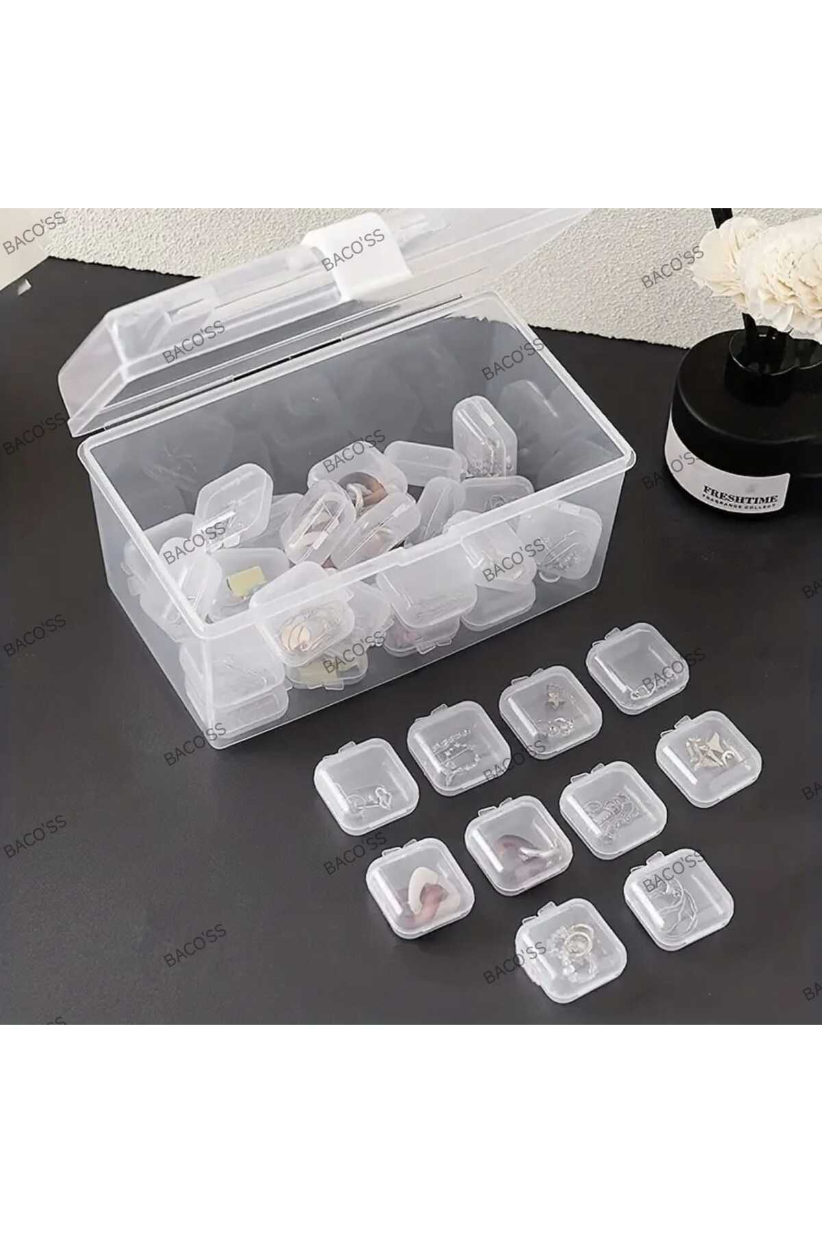 ŞEFFAF TAKI-KÜPE-TOKA VE AKSESUAR KUTUSU 10 'LU 3,5X3,5 (BC-1242 )