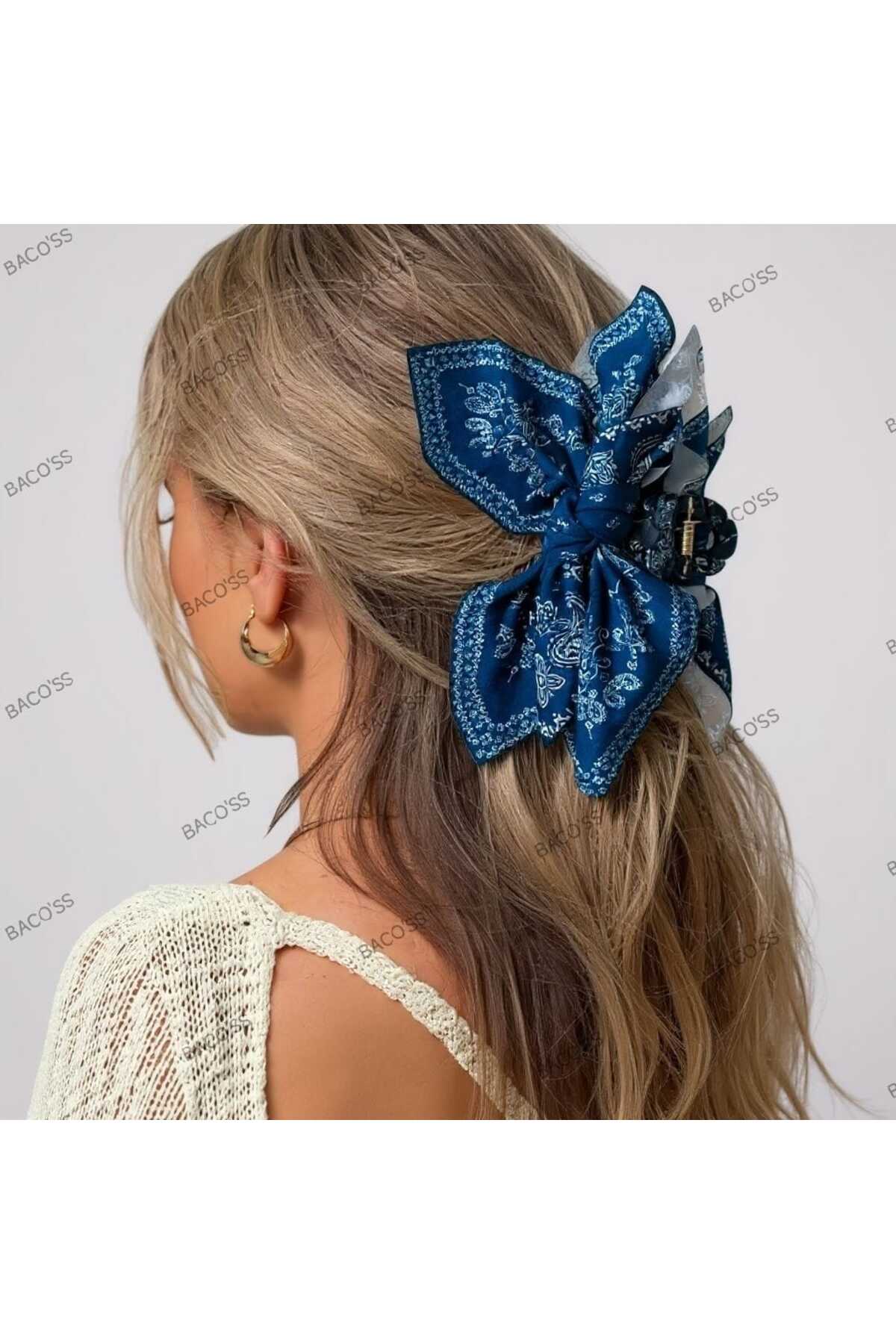 MAVİ DESENLİ FİYONK TASARIM MANDAL TOKA (BC-1241)