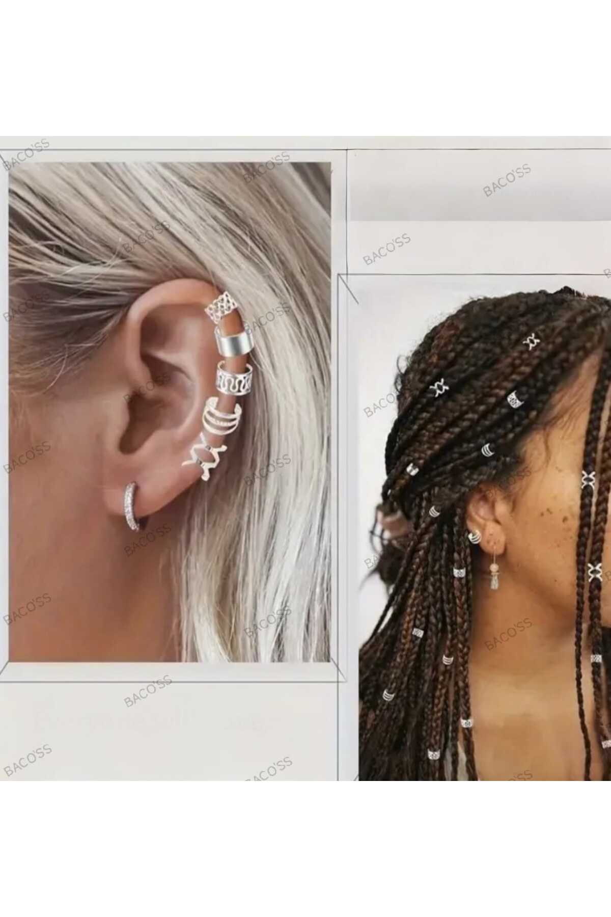 Bohem Saç Halkası-Saç Küpesi Seti Modern Stil 10 Lu Hair Charms ( BC-1220 )