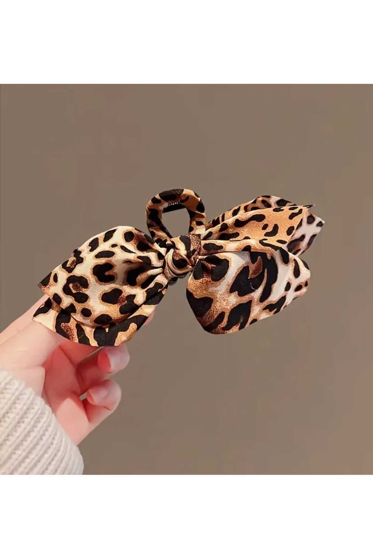 KAHVERENGİ LEOPAR DESEN FİYONK TASARIM MANDAL TOKA (BC-1214)