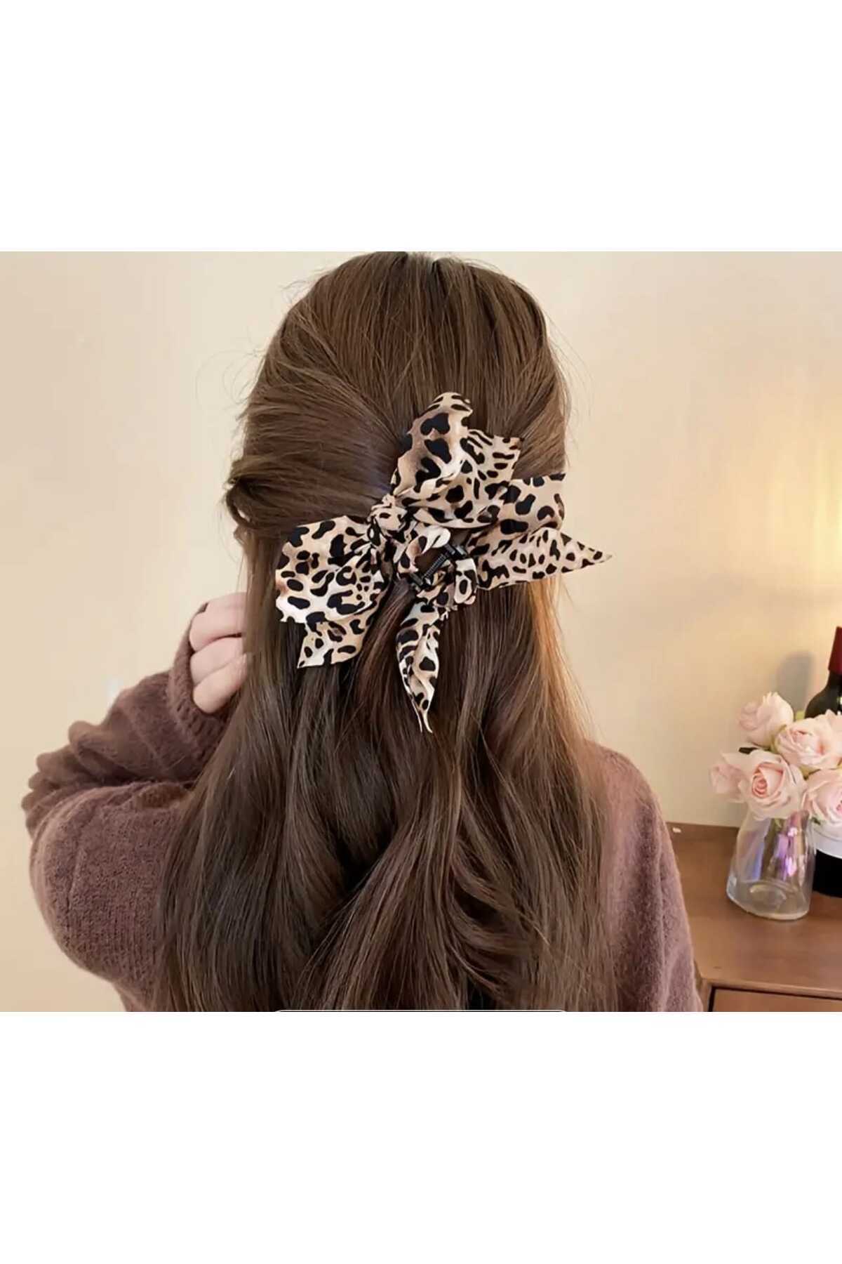 KAHVERENGİ LEOPAR DESEN FİYONK TASARIM MANDAL TOKA (BC-1214)