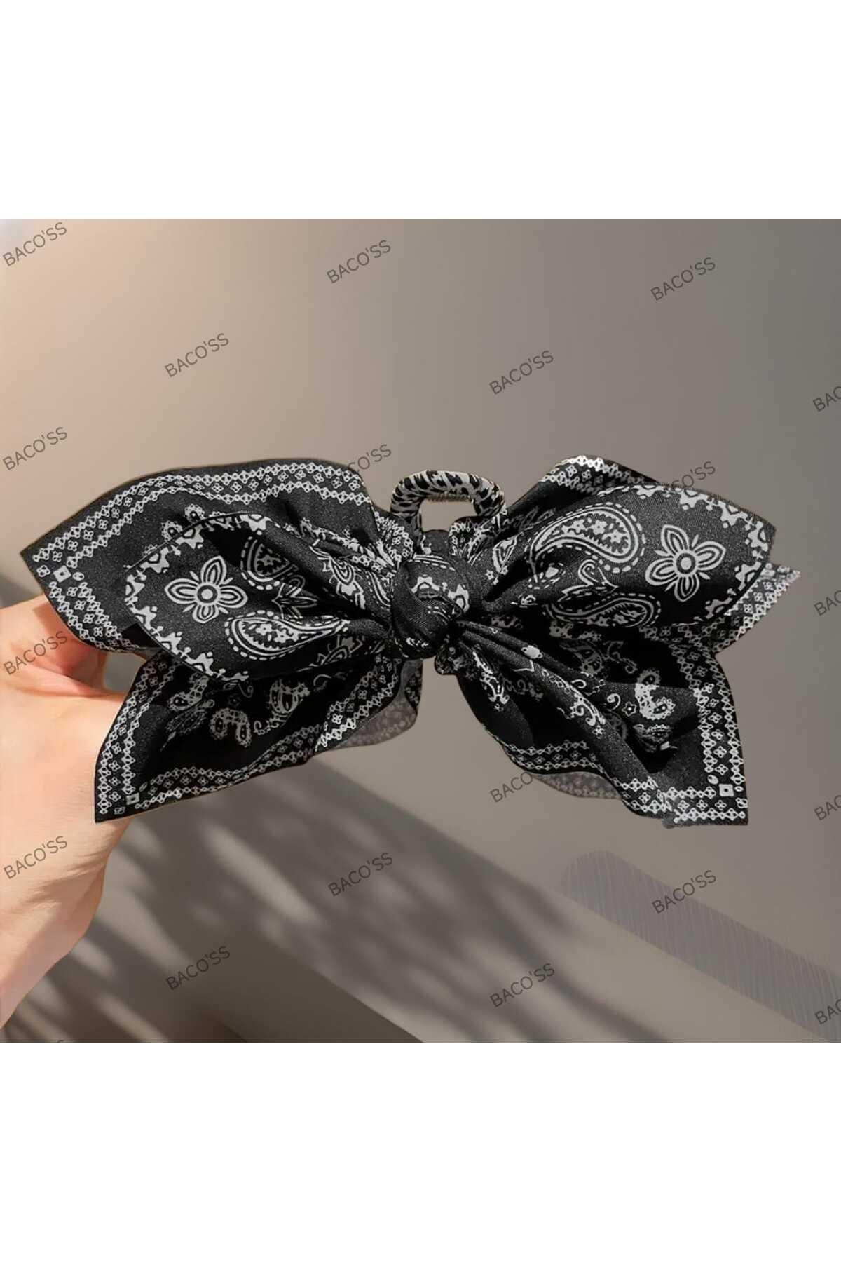 SİYAH DESENLİ FİYONK TASARIM MANDAL TOKA (BC-1240)