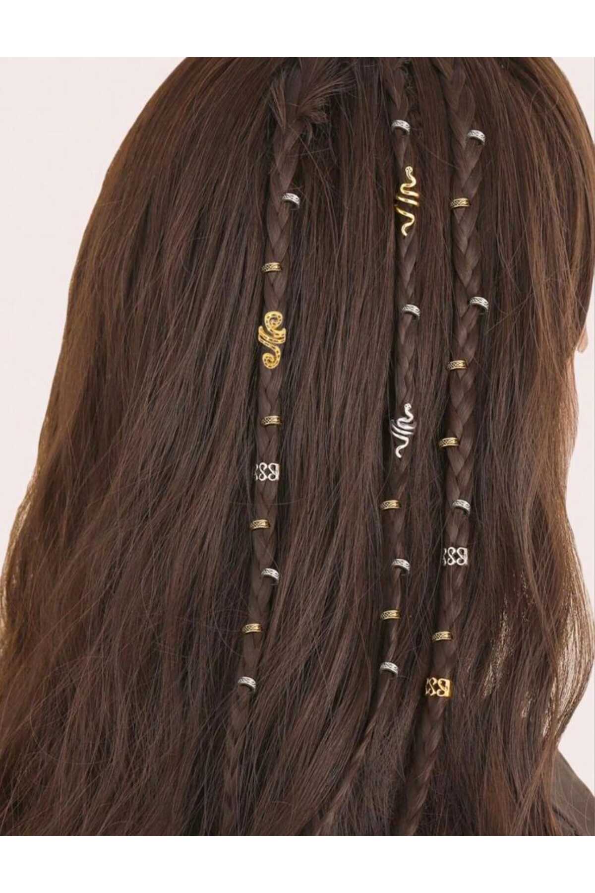 Bohem Saç Halkası-Saç Küpesi Vintage Viking 26 'lı Hair Charms (BC-1227 )