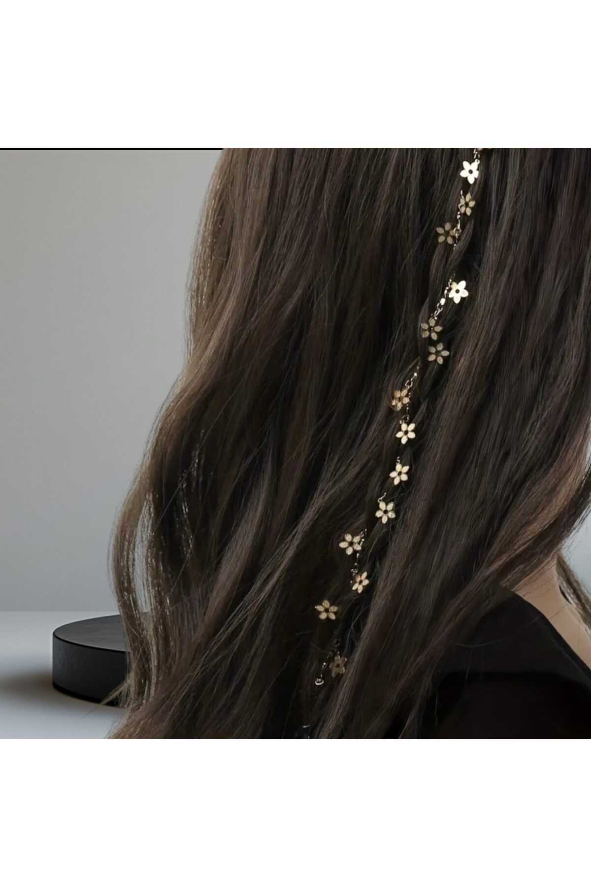 Bohem Çiçek Tasarım Saç Örgü Zinciri Çıtçıt Tokalı Hair Charm (bc-1177 )