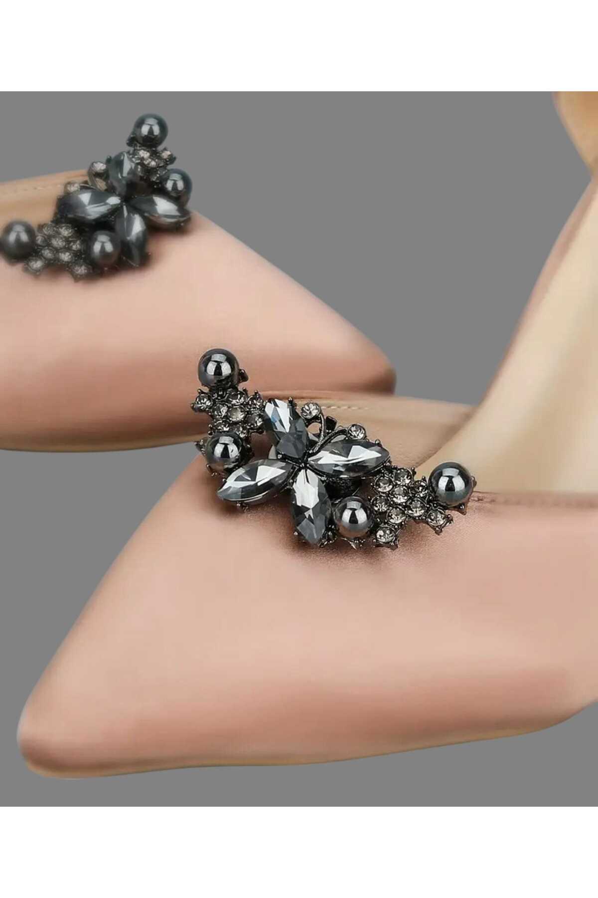 AYAKKABI TOKASI -ÇANTA CHARM -BROŞ BİR ÇİFT ÇIKARILABİLİR KLİPSLİ TAŞLI KELEBEK TASARIM (BC-1212)