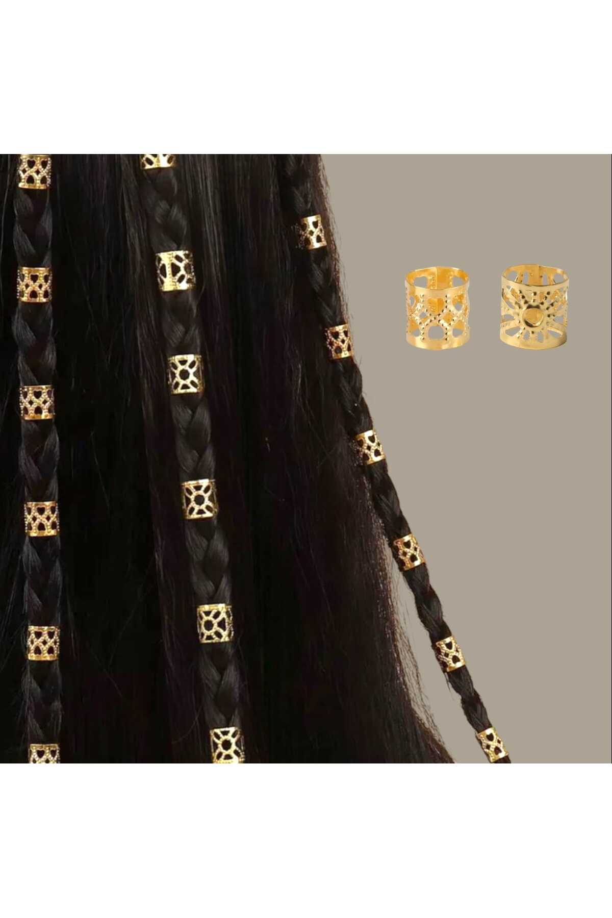 Bohem Saç Halkası-saç Küpesi Oyuk Çiçek Tasarım 10 Lu Hair Charms (bc-1183 )