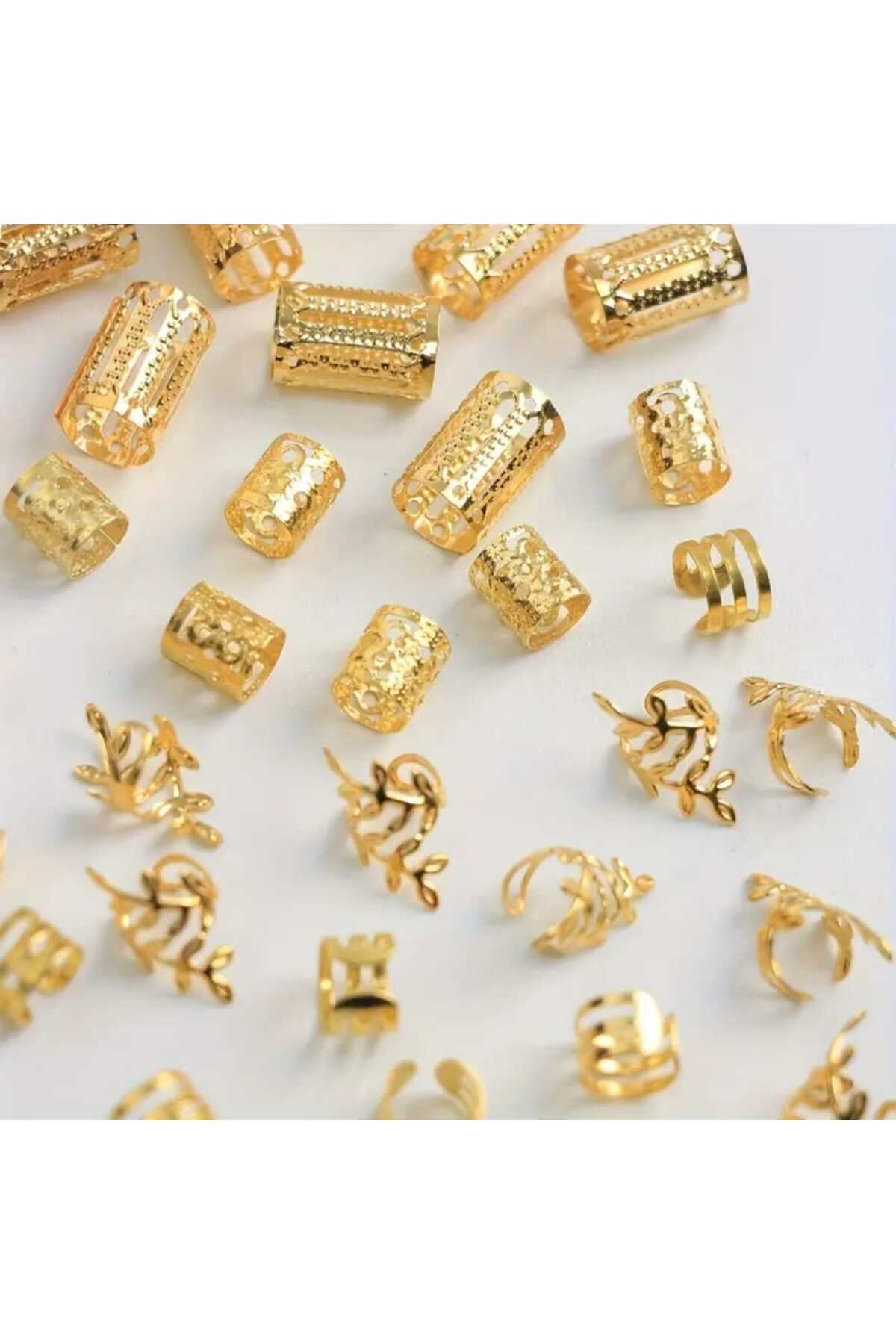 Bohem Saç Halkası Saç Küpesi Yapraklı Model Seti 10 Lu Hair Charms ( Bc-1138 )