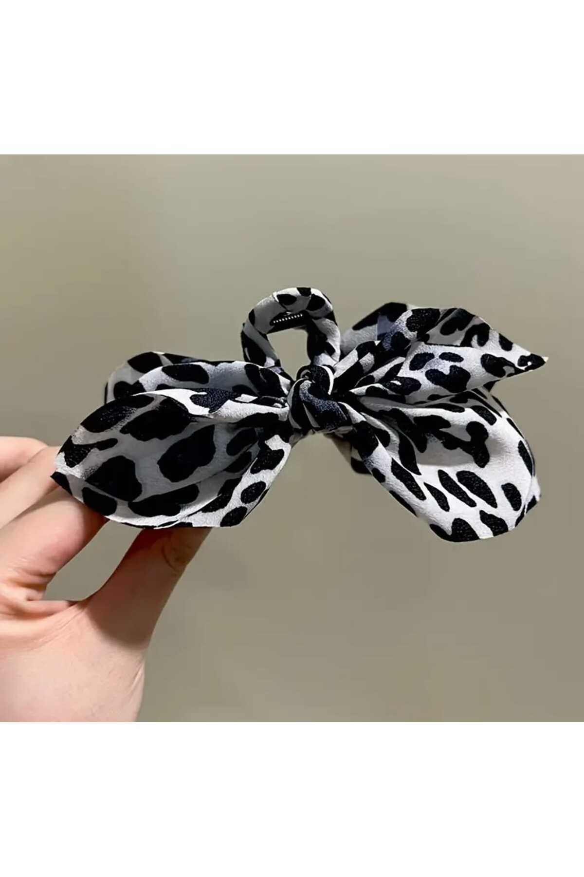 SİYAH LEOPAR DESEN FİYONK TASARIM MANDAL TOKA (BC-1215)