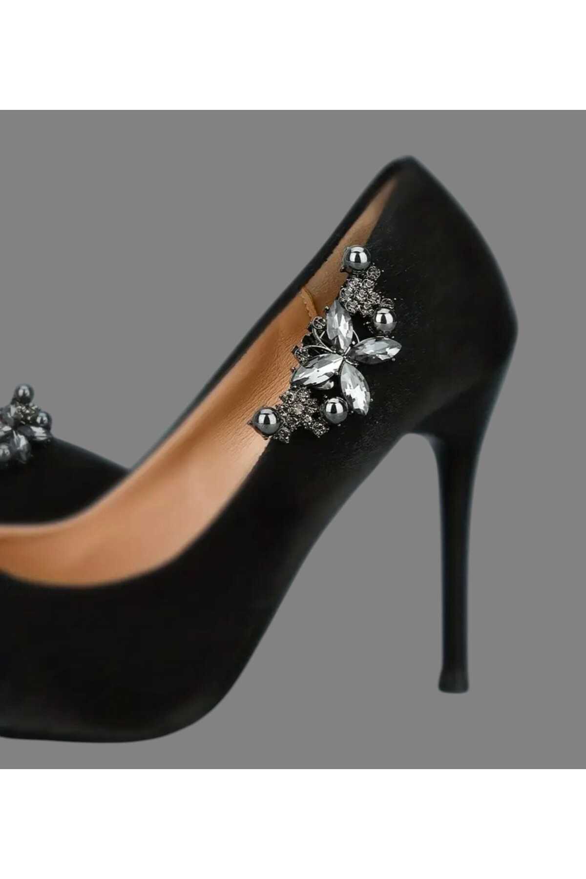 AYAKKABI TOKASI -ÇANTA CHARM -BROŞ BİR ÇİFT ÇIKARILABİLİR KLİPSLİ TAŞLI KELEBEK TASARIM (BC-1212)