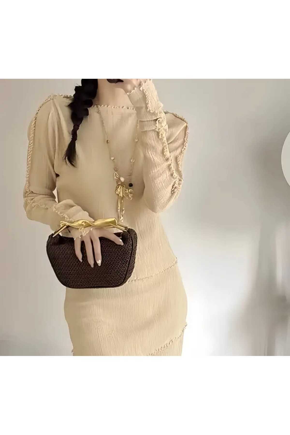 KADIN ÖRGÜ METAL SAPLI MODERN STİL EL VE OMUZ ÇANTASI ( BC-1230 )