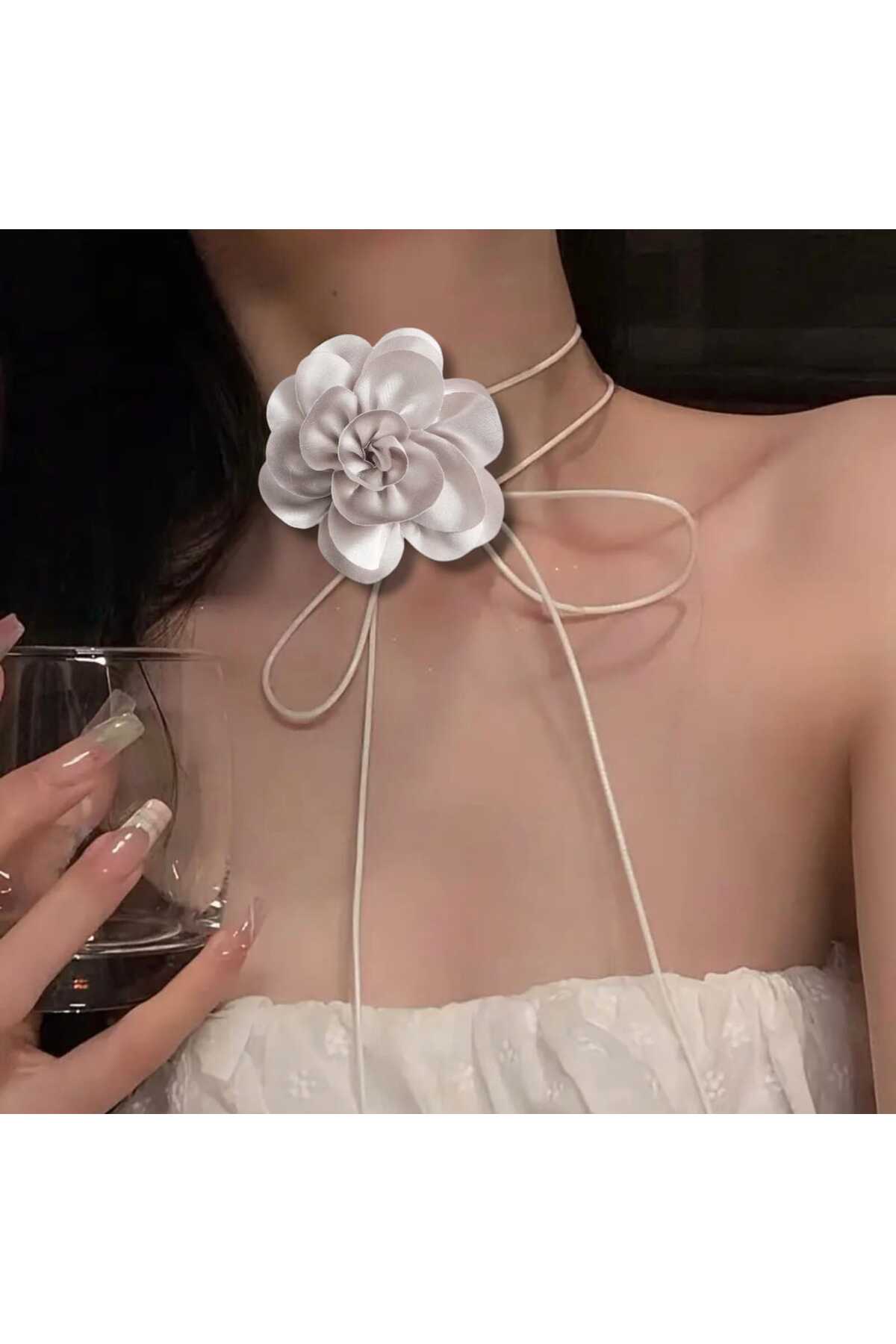 CHOKER KOLYE SATEN  GÜL OVAL  TASARIM (BC-1148 )