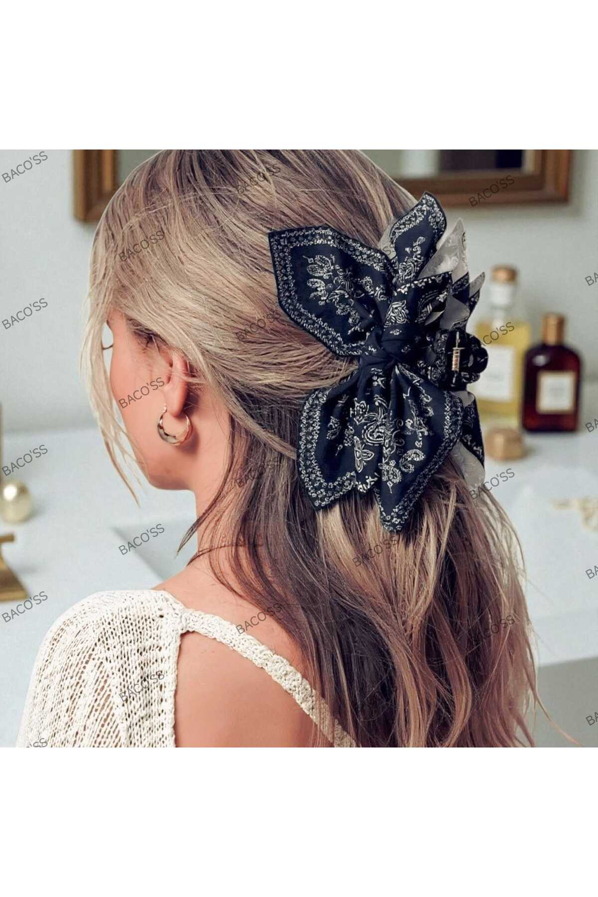 SİYAH DESENLİ FİYONK TASARIM MANDAL TOKA (BC-1240)