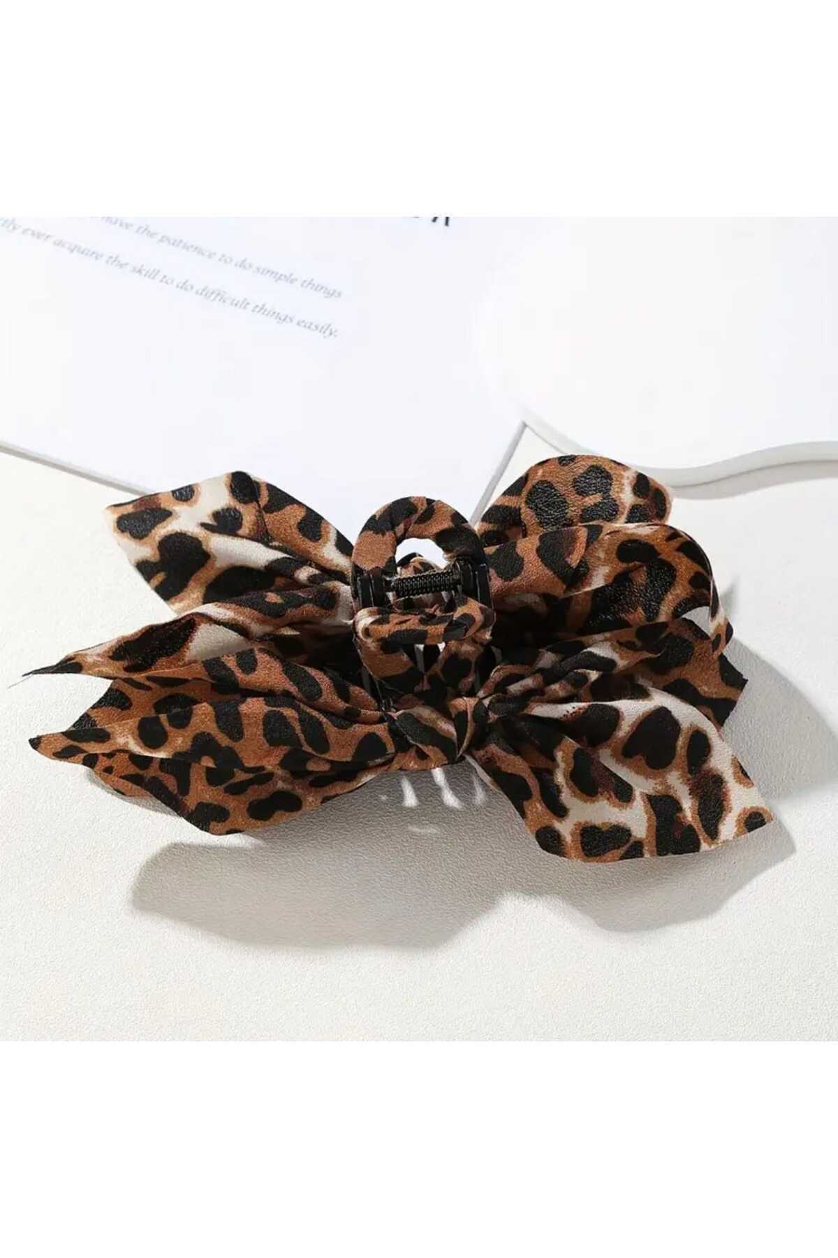 KAHVERENGİ LEOPAR DESEN FİYONK TASARIM MANDAL TOKA (BC-1214)