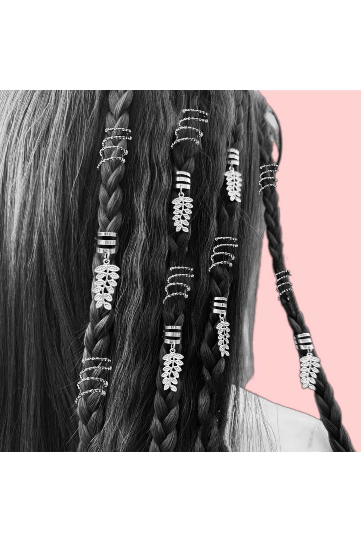 Bohem Saç Halkası-Saç Küpesi Spiral + Yaptak Model 10 'lu Hair Charms (BC-1223 )