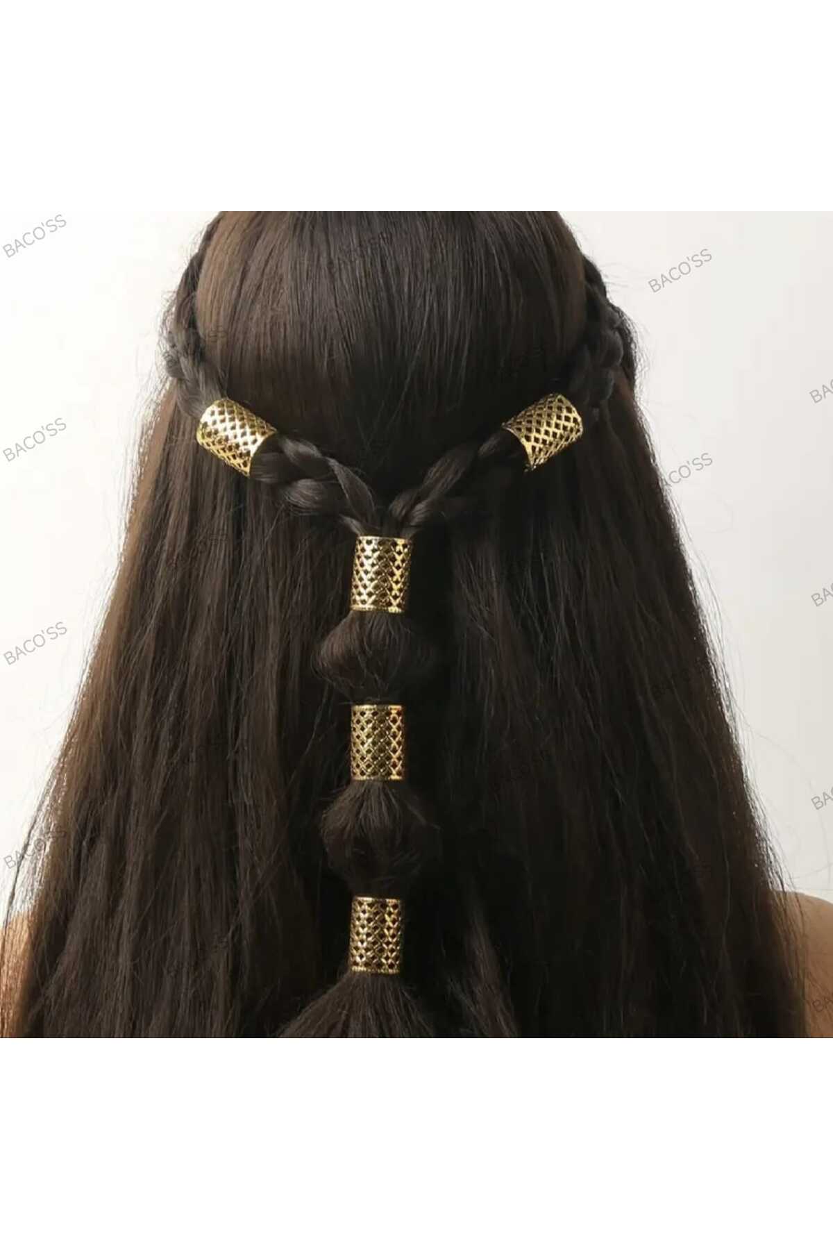 Bohem Saç Halkası-Saç Küpesi Seti Silindir Model 5 'li Hair Charms (BC-1221 )