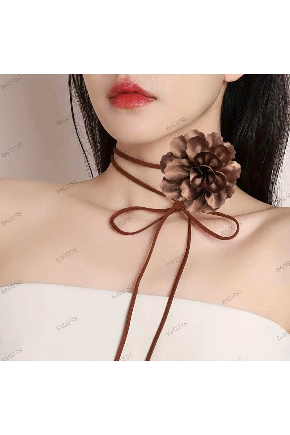CHOKER KOLYE SATEN  GÜL TIRTIKLI TASARIM (BC-1144 )