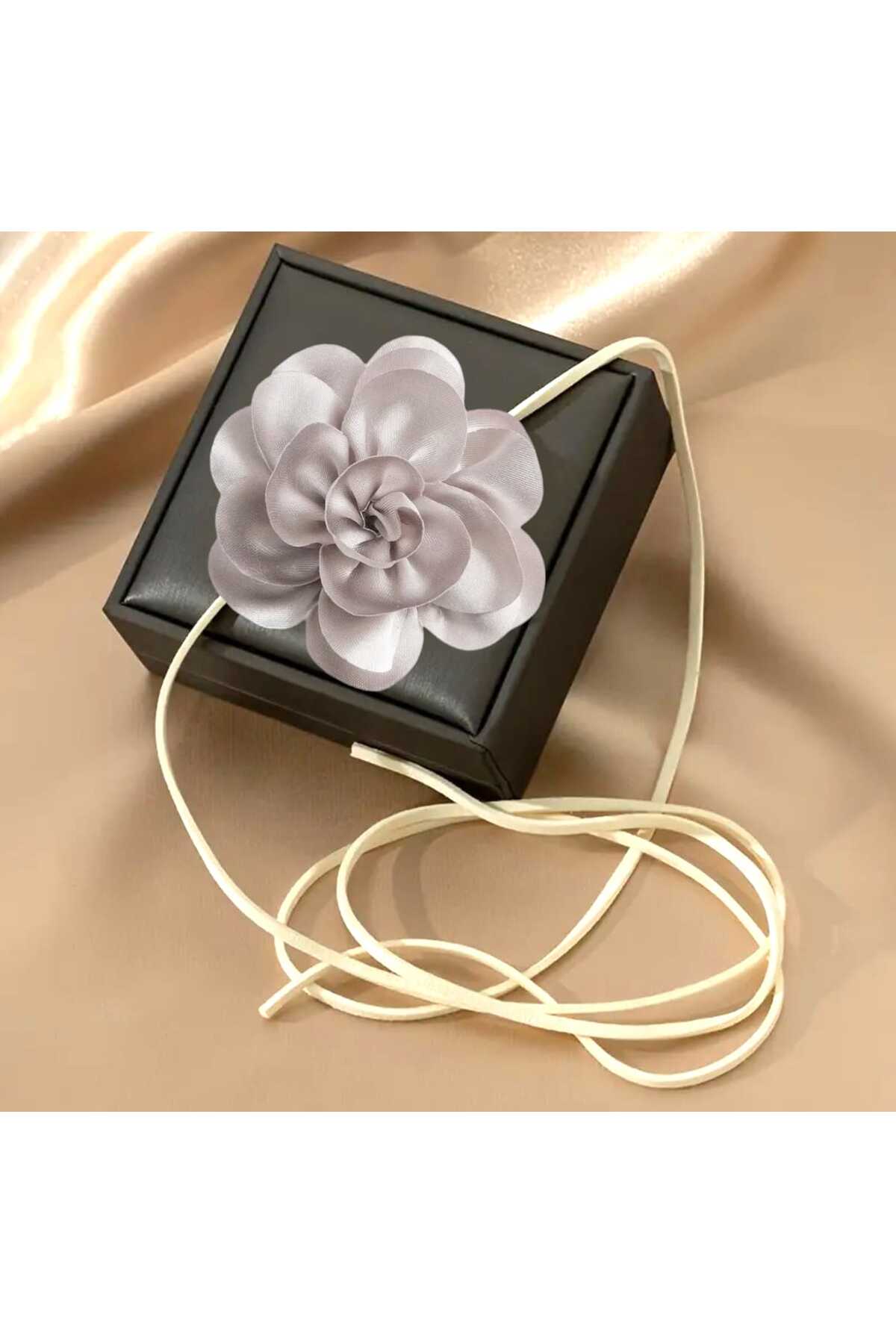 CHOKER KOLYE SATEN  GÜL OVAL  TASARIM (BC-1148 )