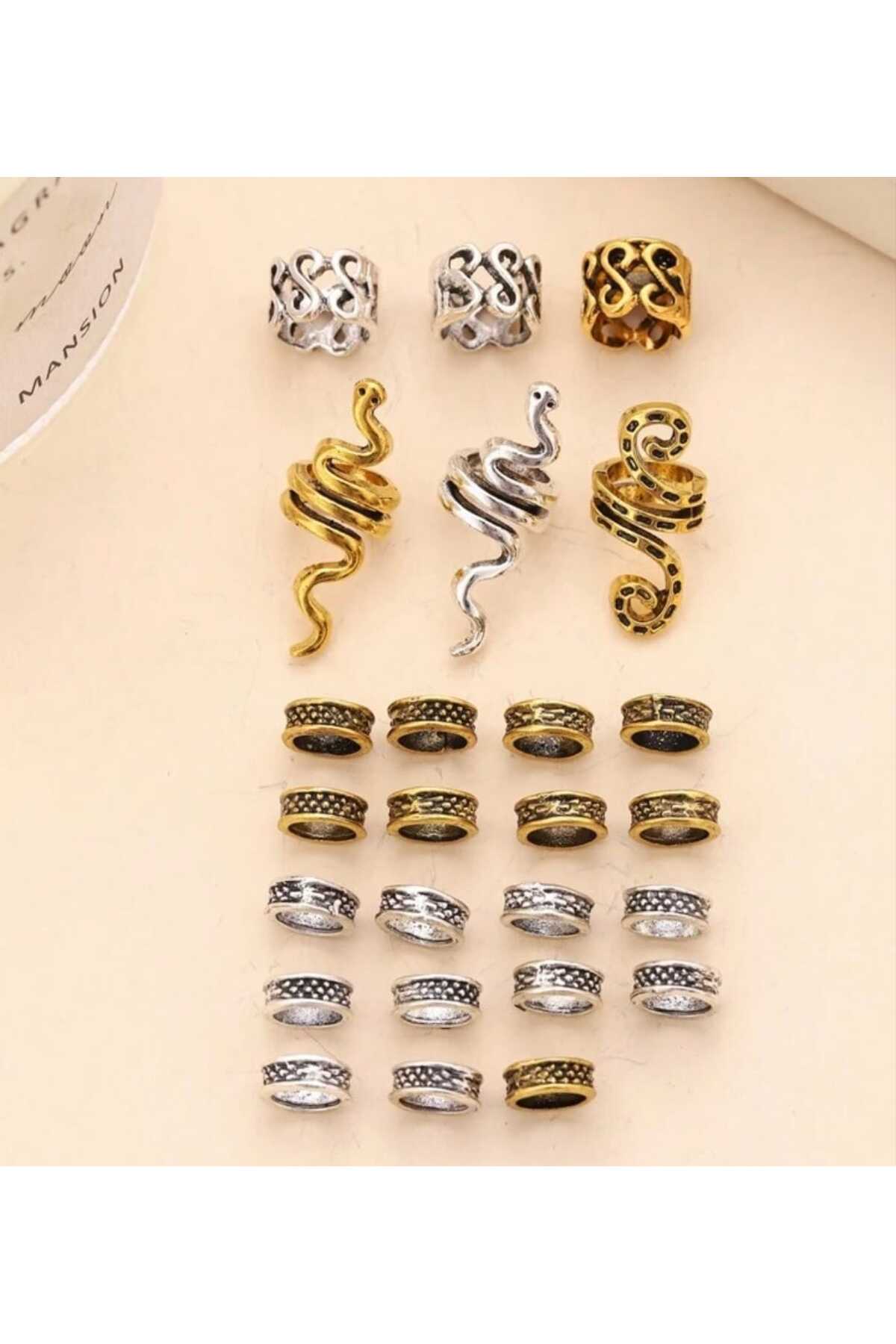 Bohem Saç Halkası-Saç Küpesi Vintage Viking 26 'lı Hair Charms (BC-1227 )