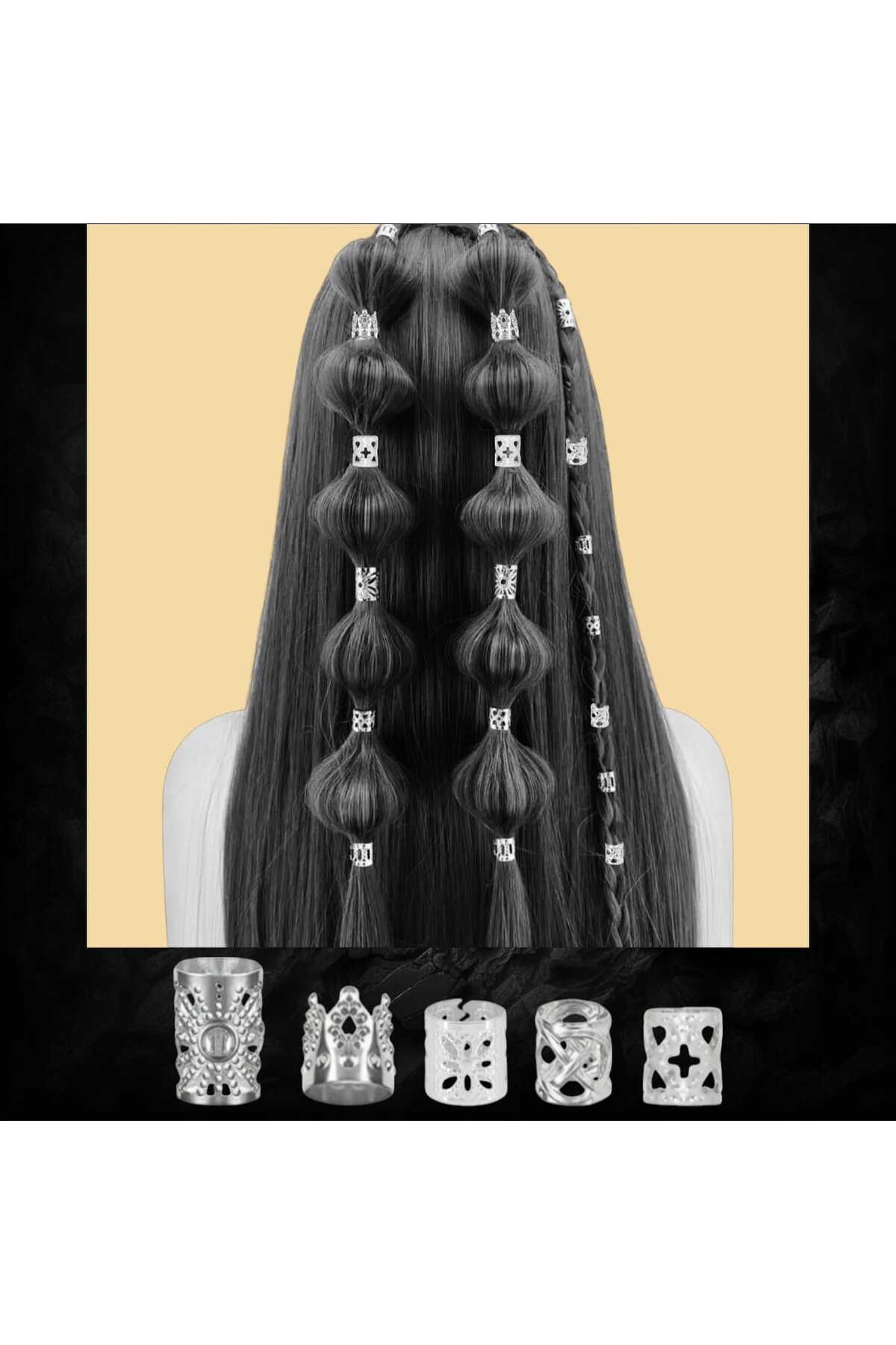 Bohem Saç Halkası-saç Küpesi Taçlı 10 'lu Hair Charms (BC-1151)