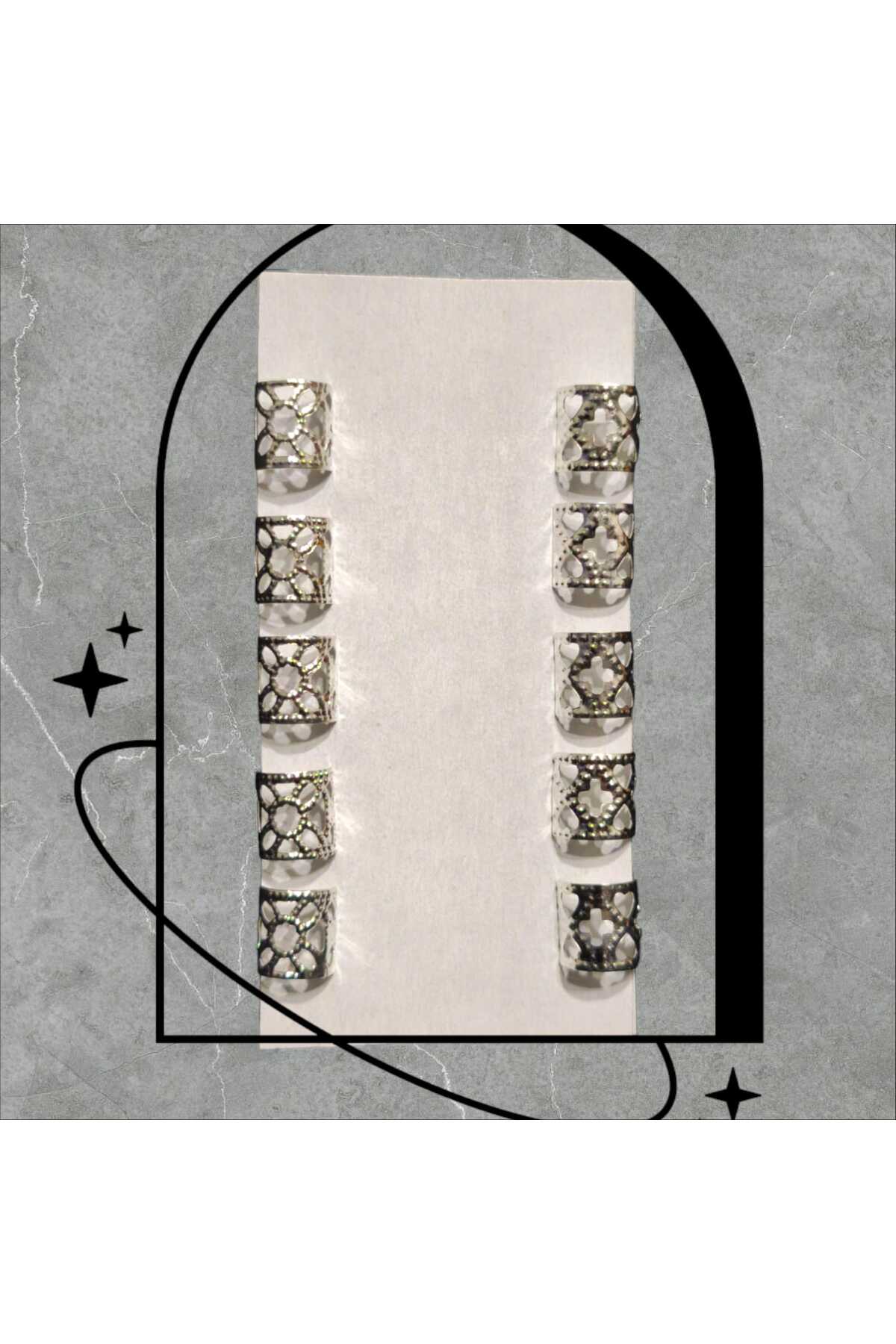 Bohem Saç Halkası-saç Küpesi Oyuk Çiçek Tasarım 10 Lu Hair Charms (bc-1184 )