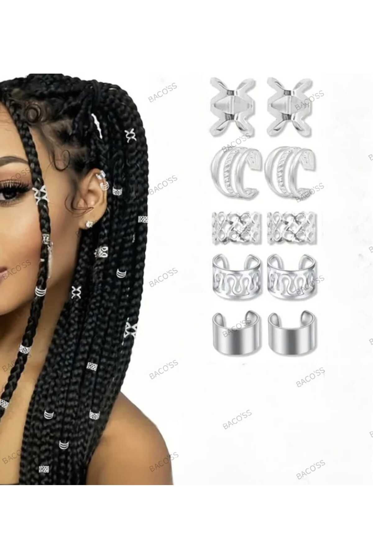 Bohem Saç Halkası-Saç Küpesi Seti Modern Stil 10 Lu Hair Charms ( BC-1220 )