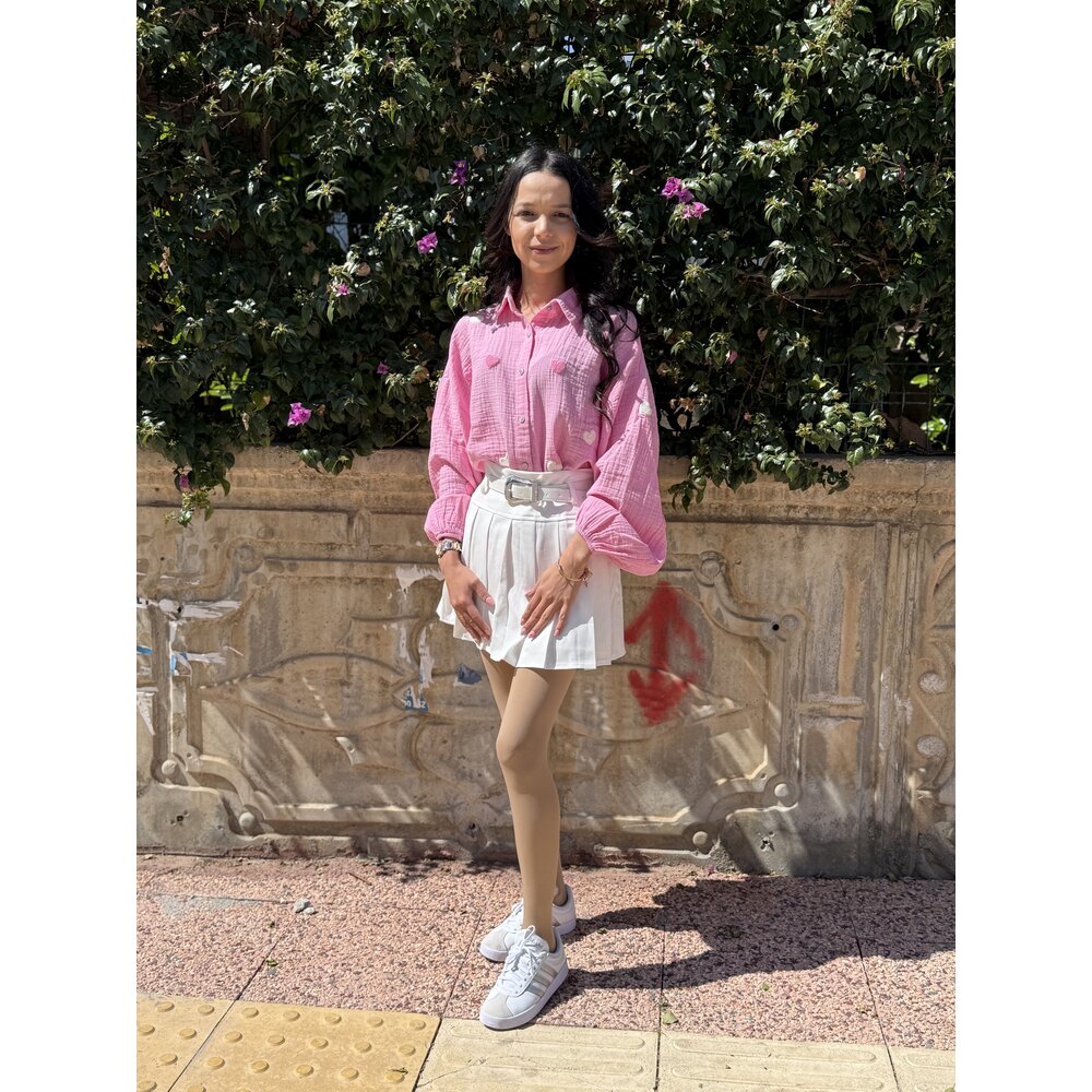 Pembe kalpli işlemeli gömlek