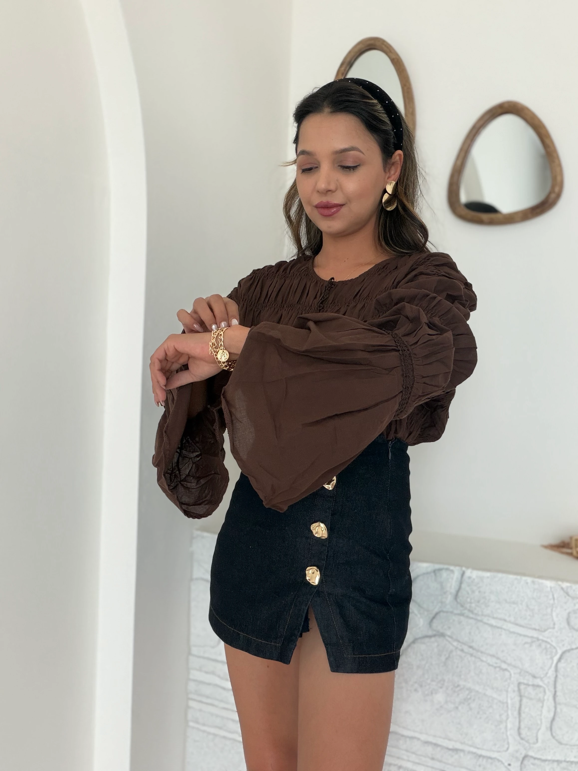 Acıkahve Nervürlü Gömlek