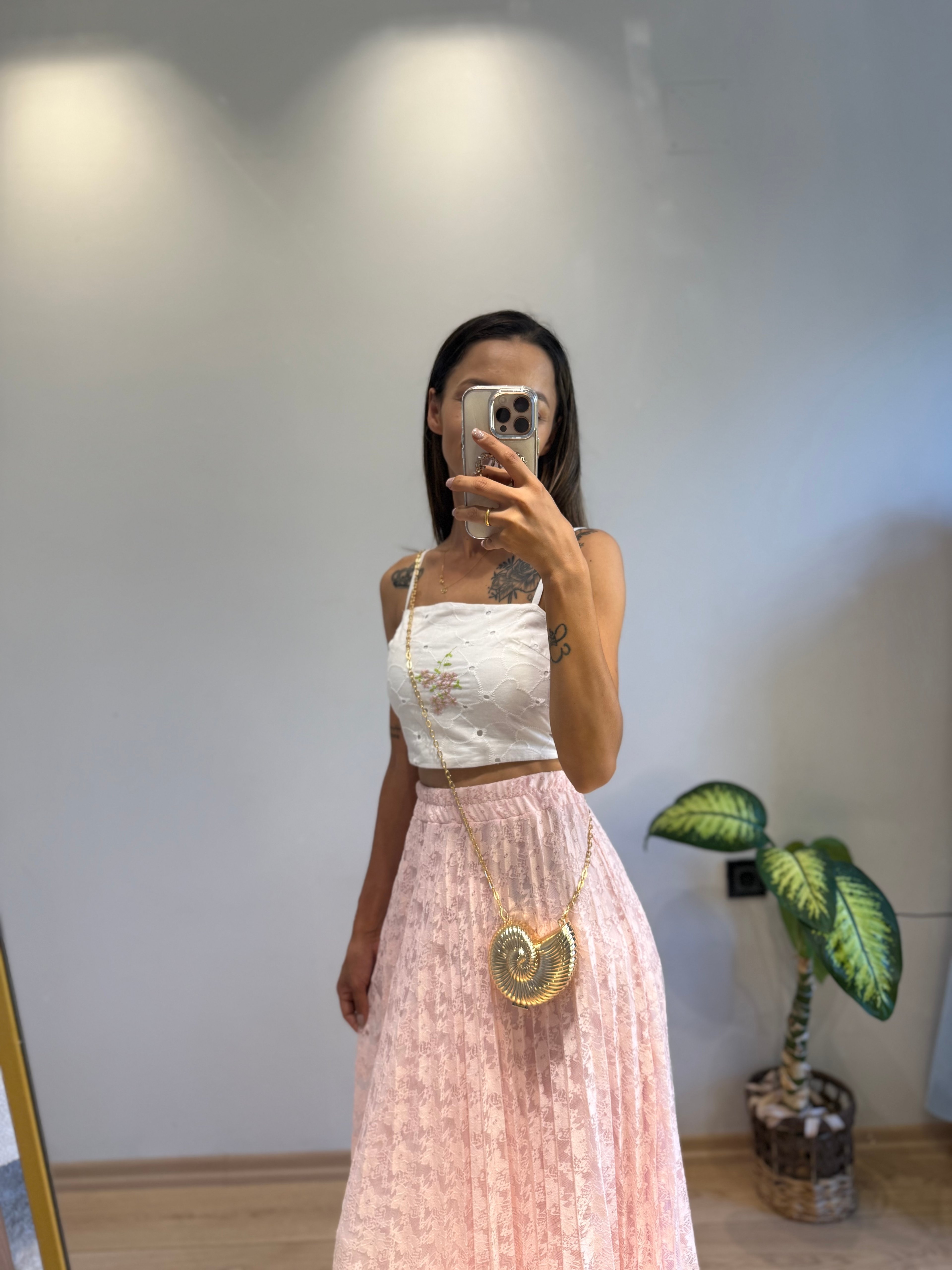 Toz Pembe Beli Lastikli Etek