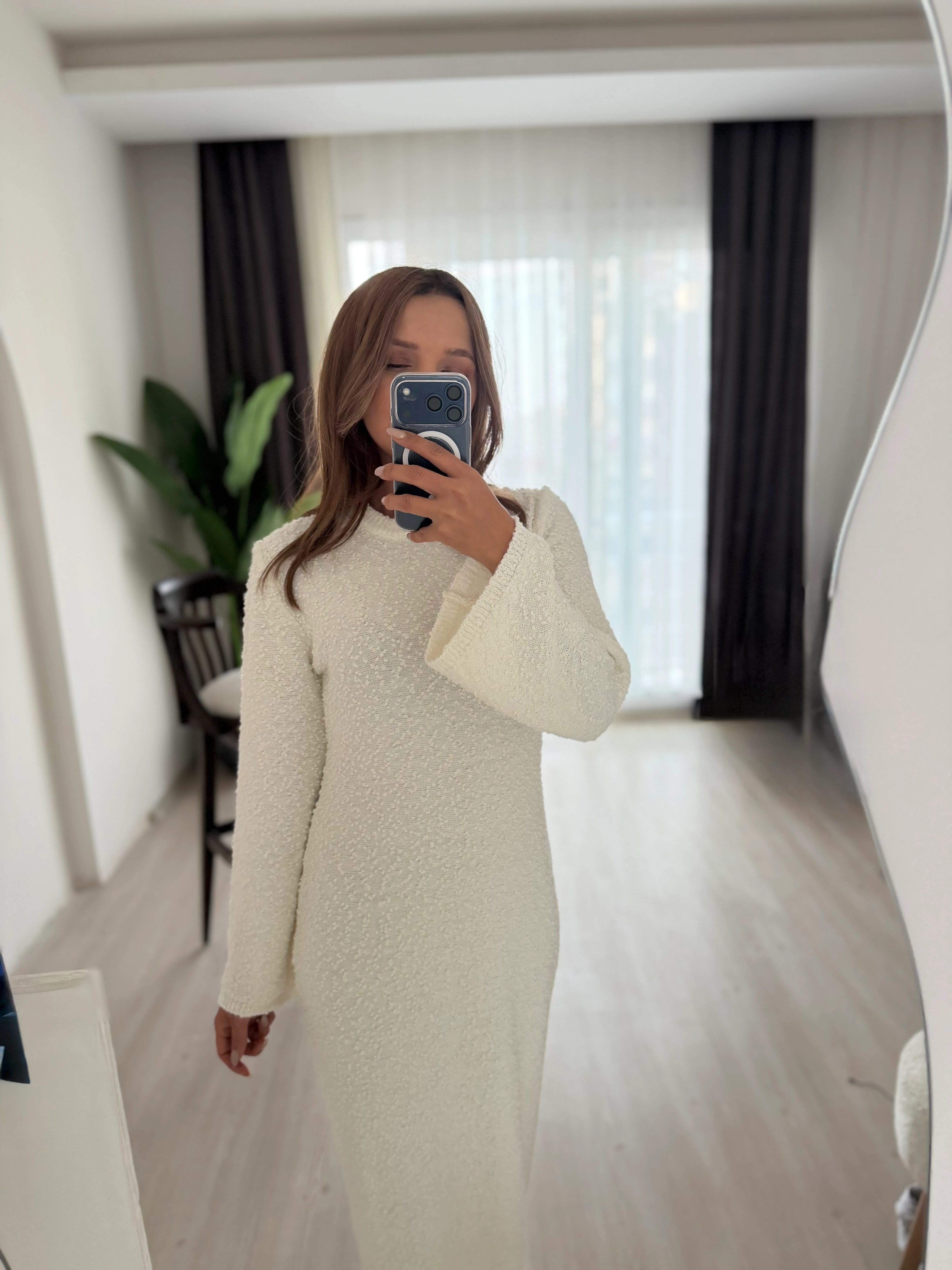 Bukle Kumaş Triko Elbise