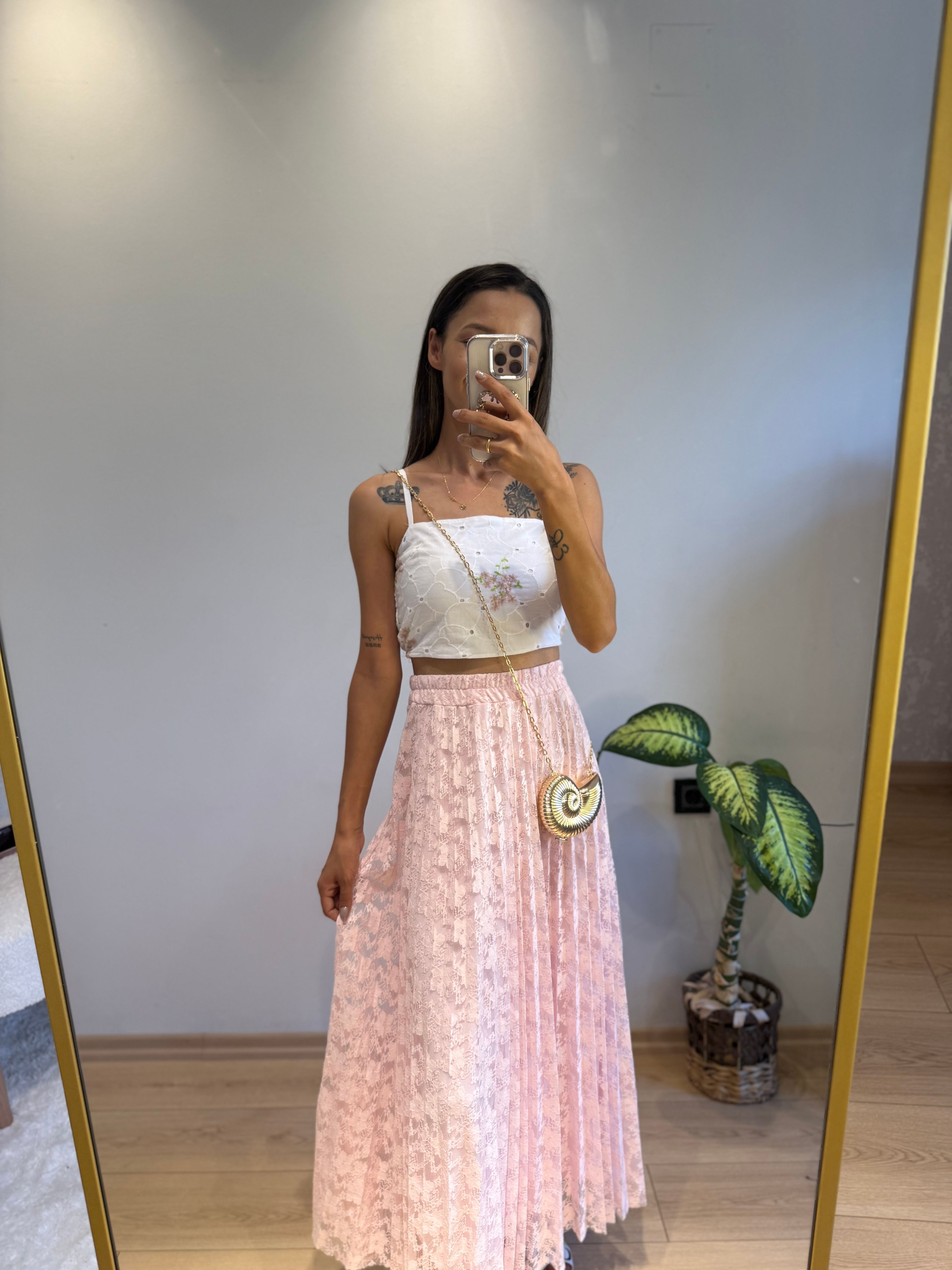 Toz Pembe Beli Lastikli Etek