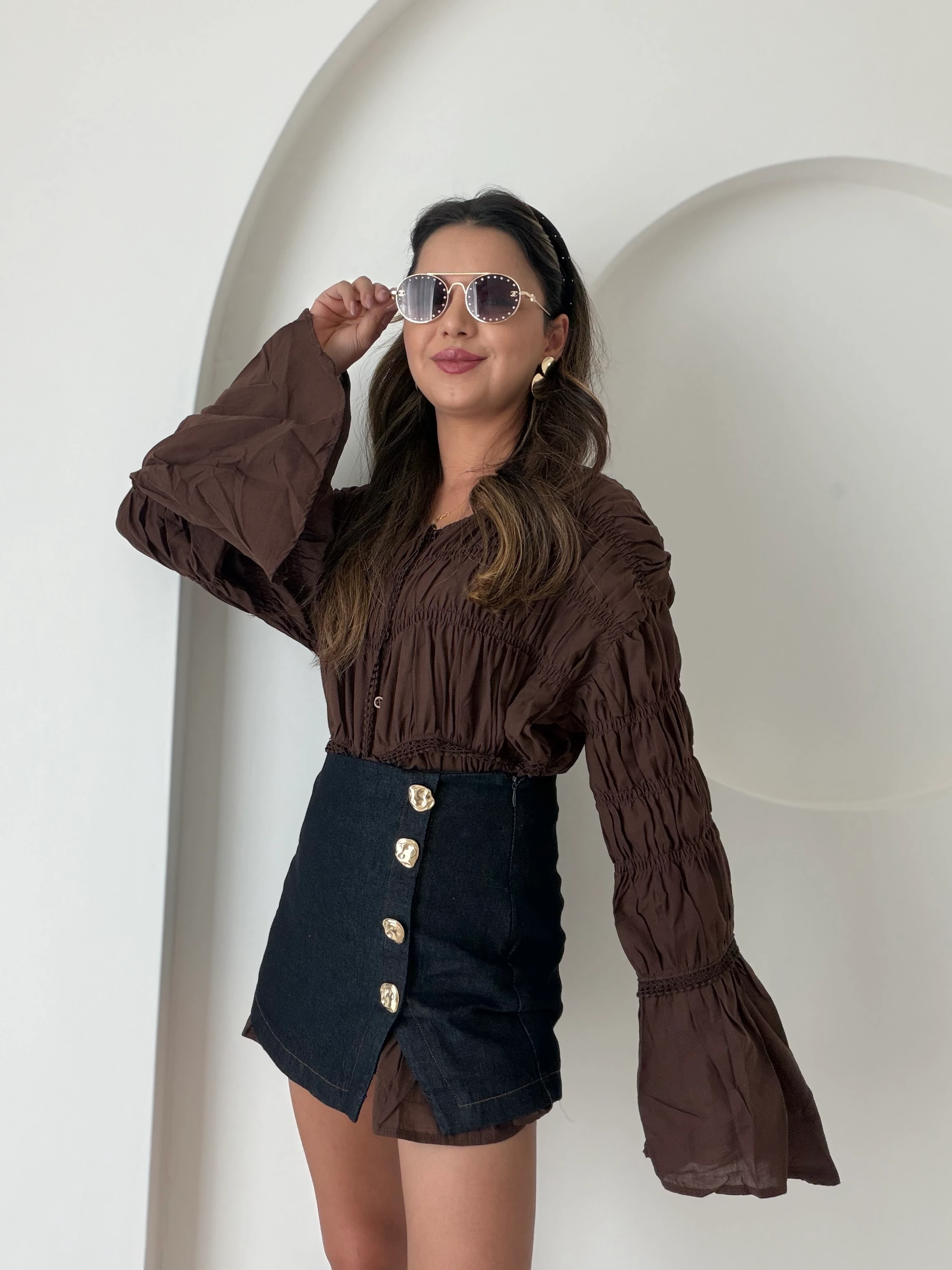 Acıkahve Nervürlü Gömlek