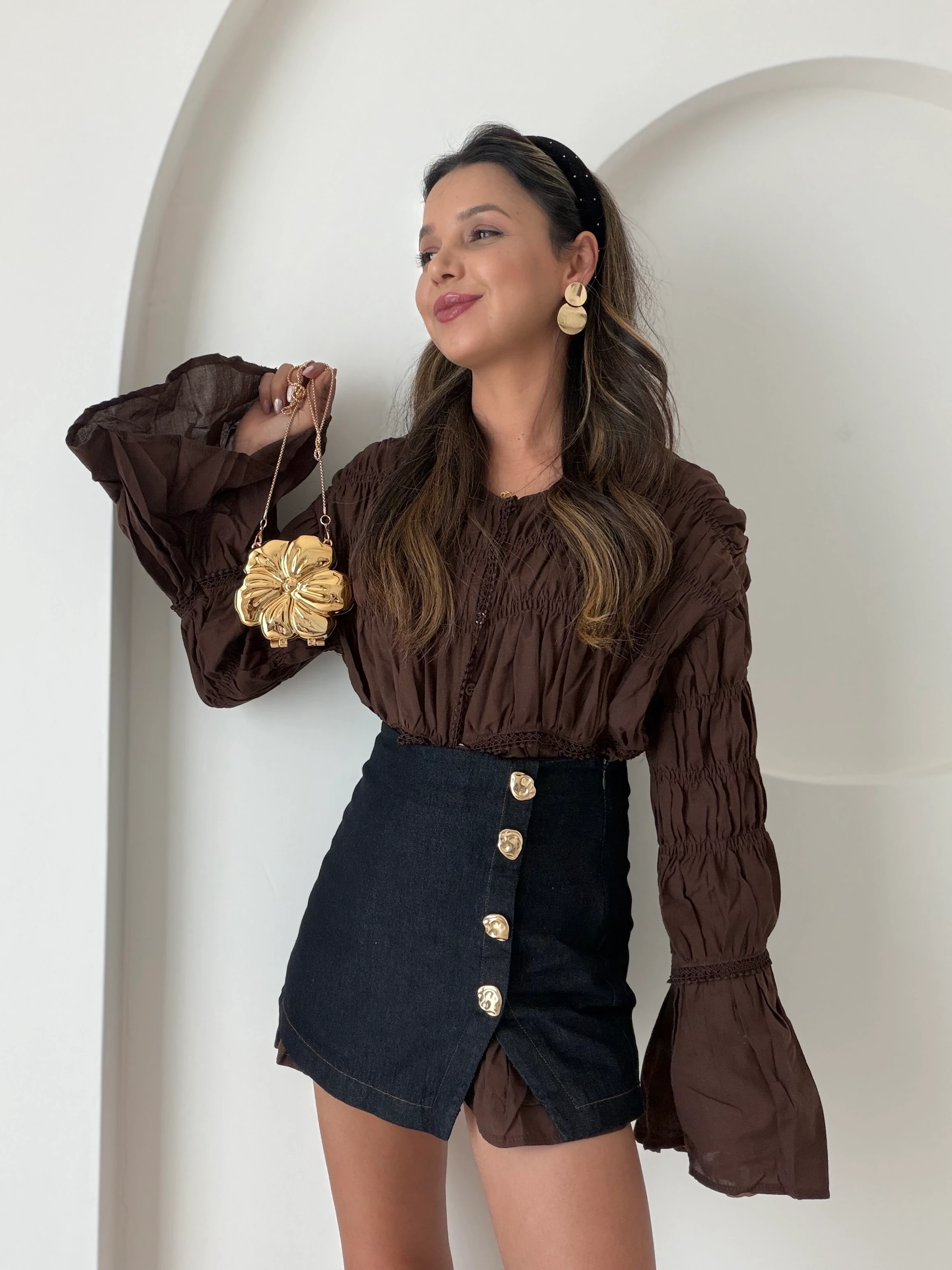 Acıkahve Nervürlü Gömlek