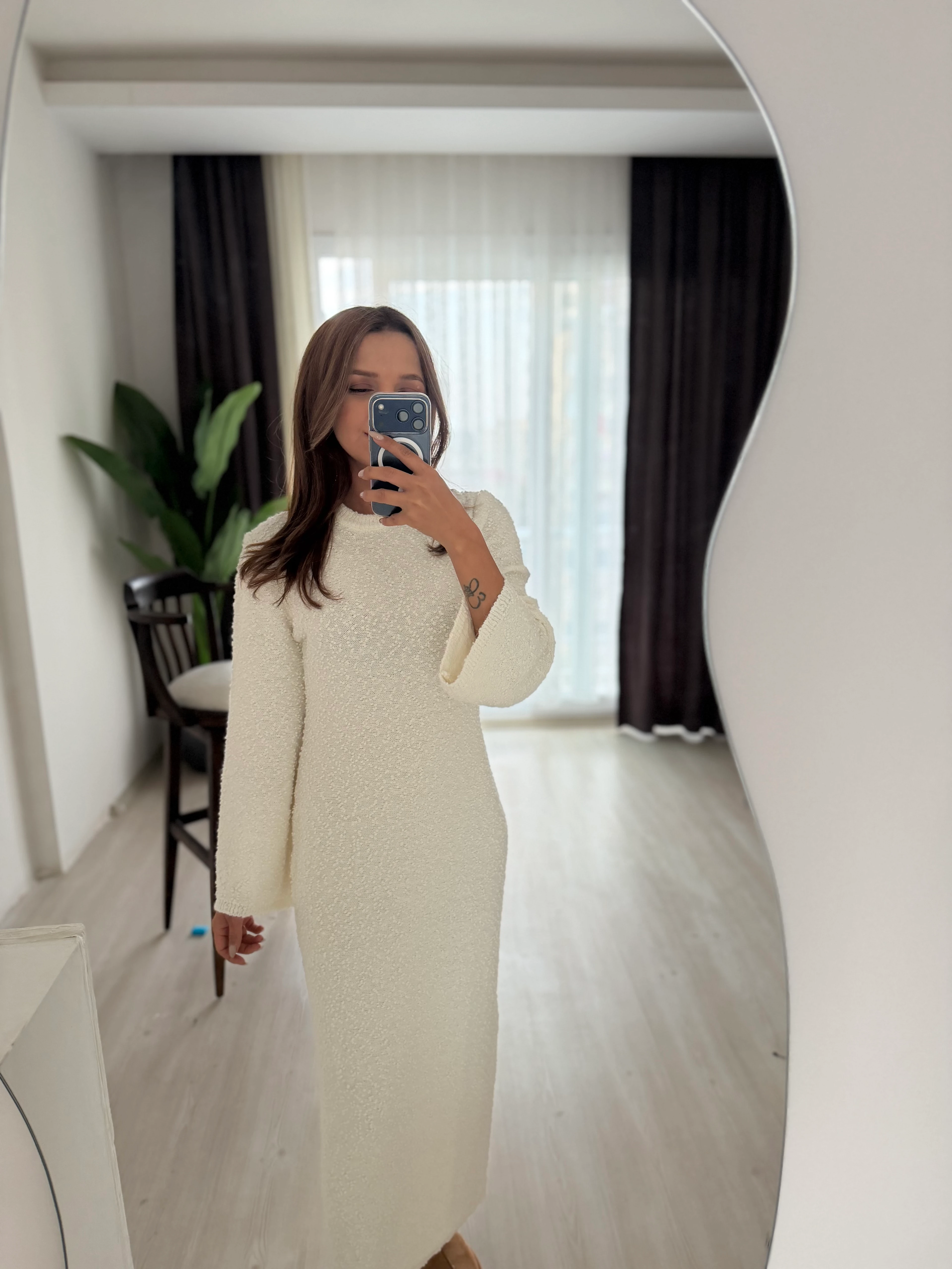 Bukle Kumaş Triko Elbise