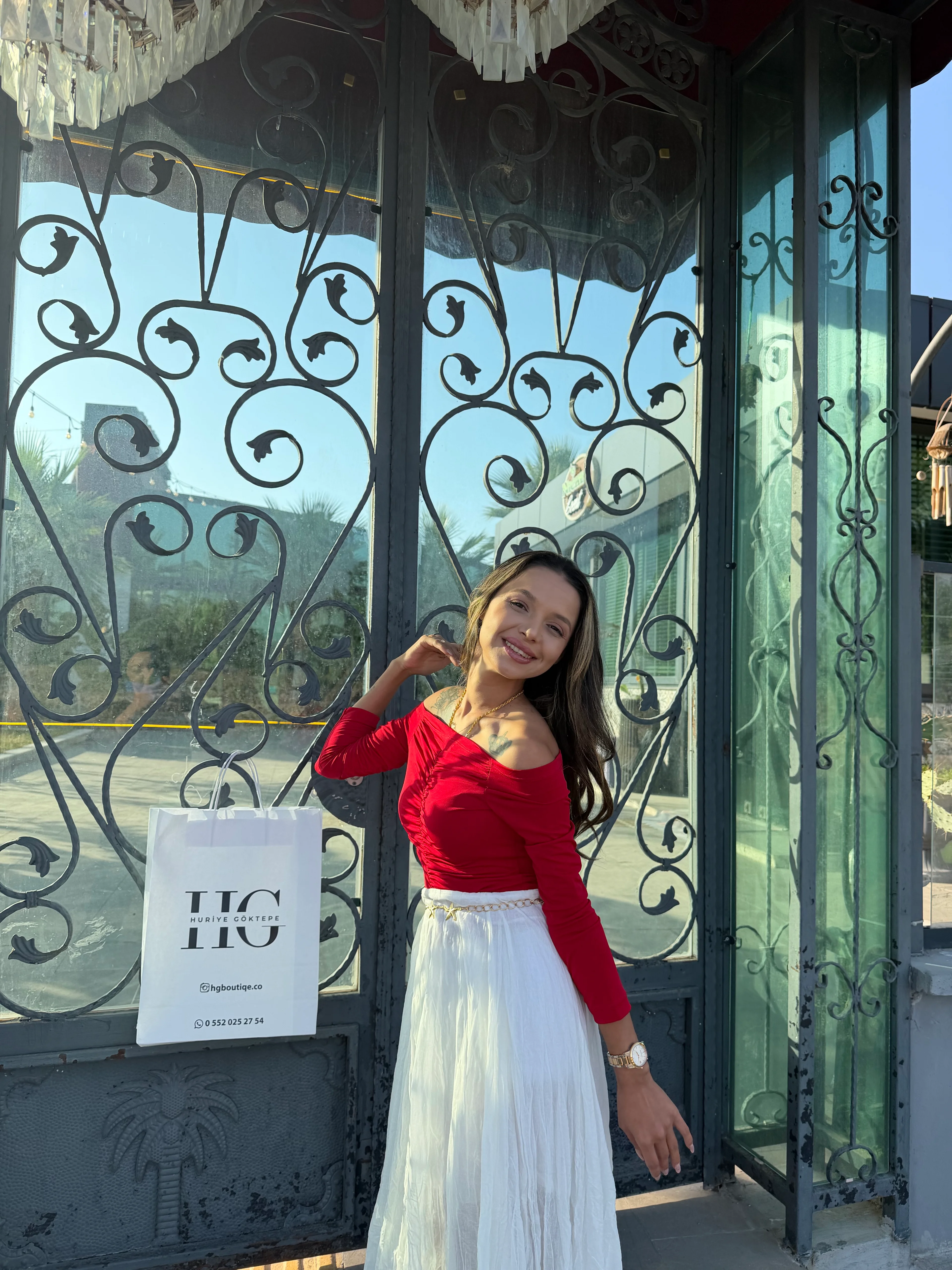 Beyaz Kırışık Görünüm Etek