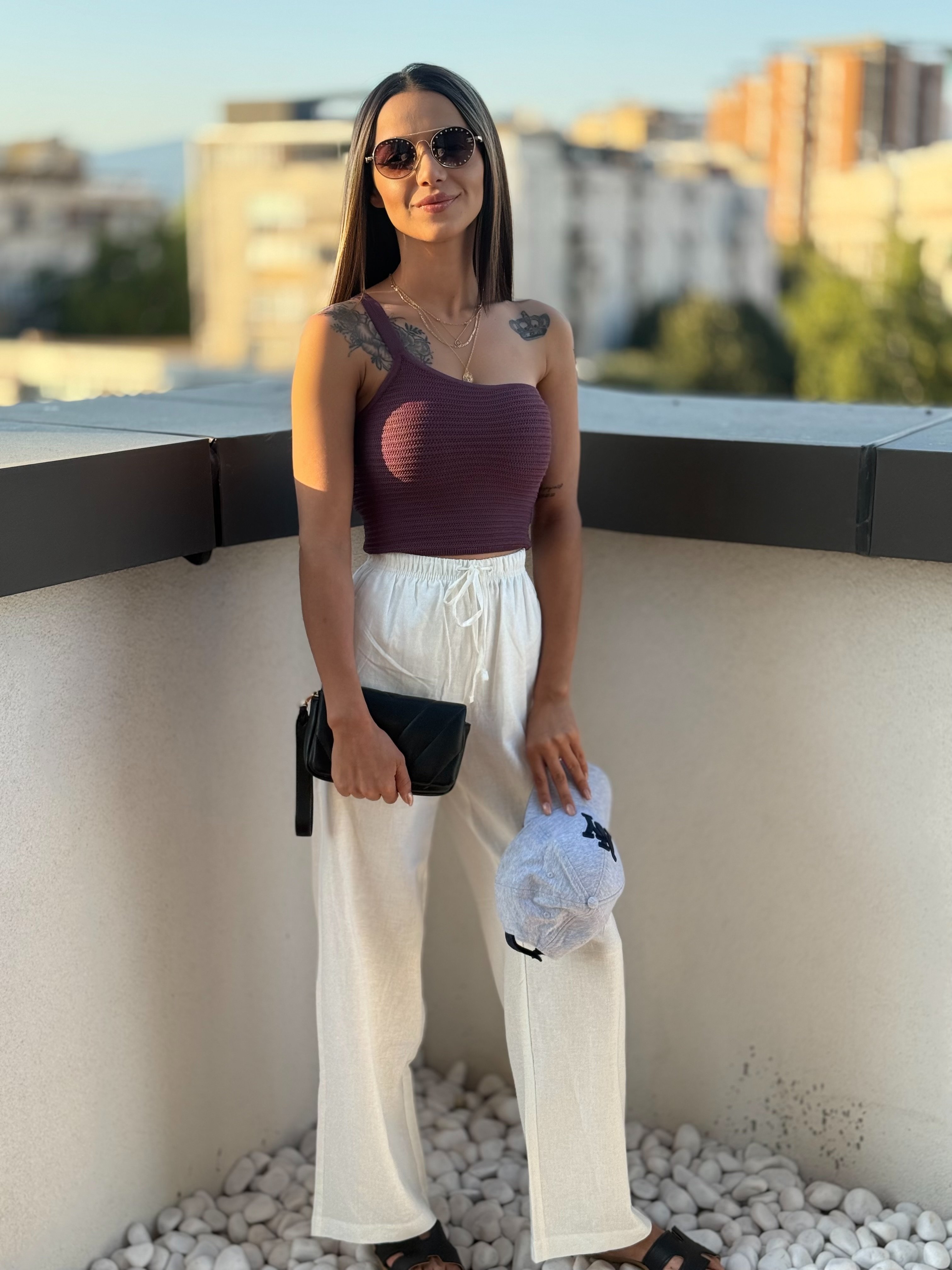 Tek omuz mürdüm bluz