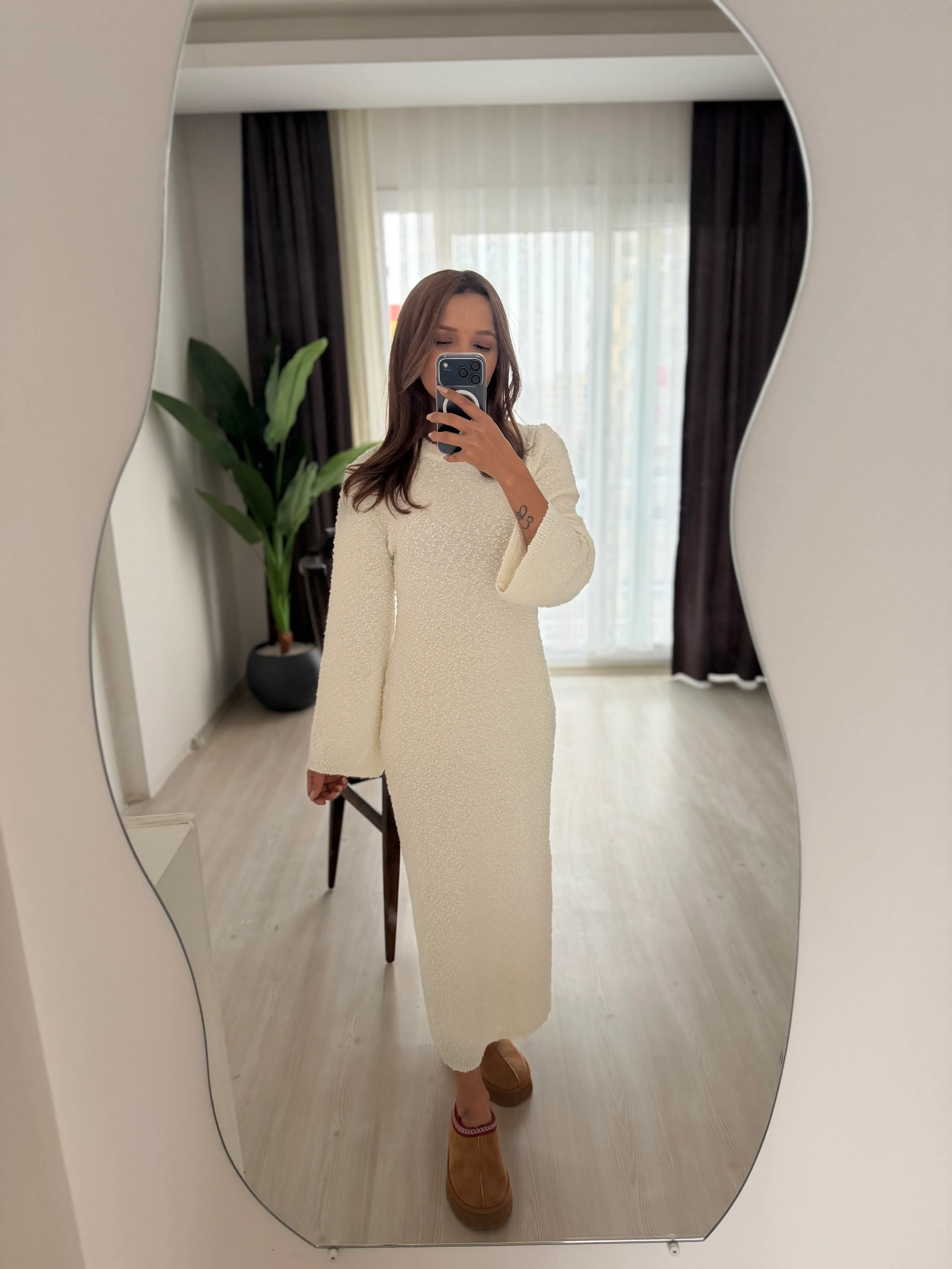 Bukle Kumaş Triko Elbise