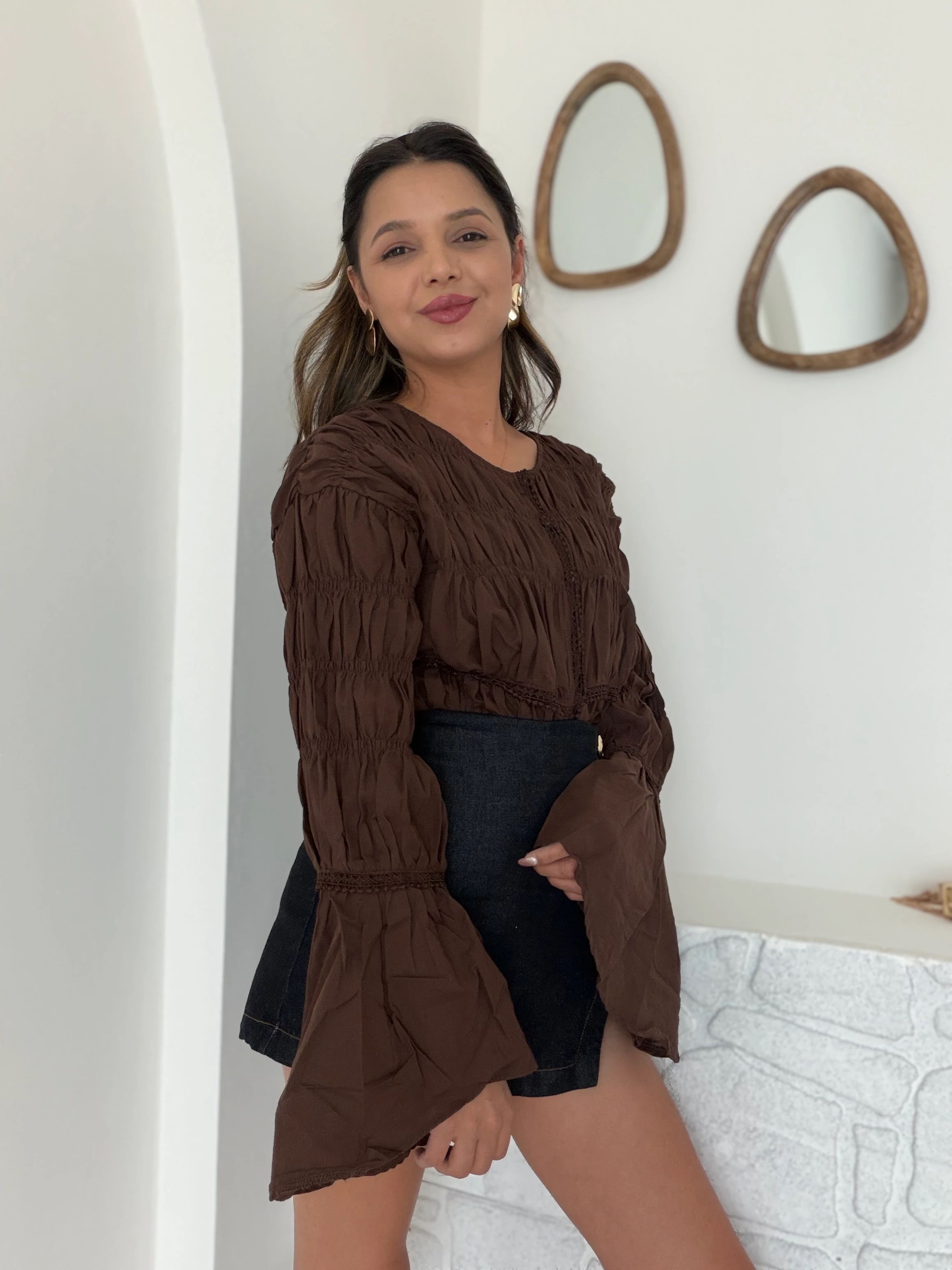 Acıkahve Nervürlü Gömlek