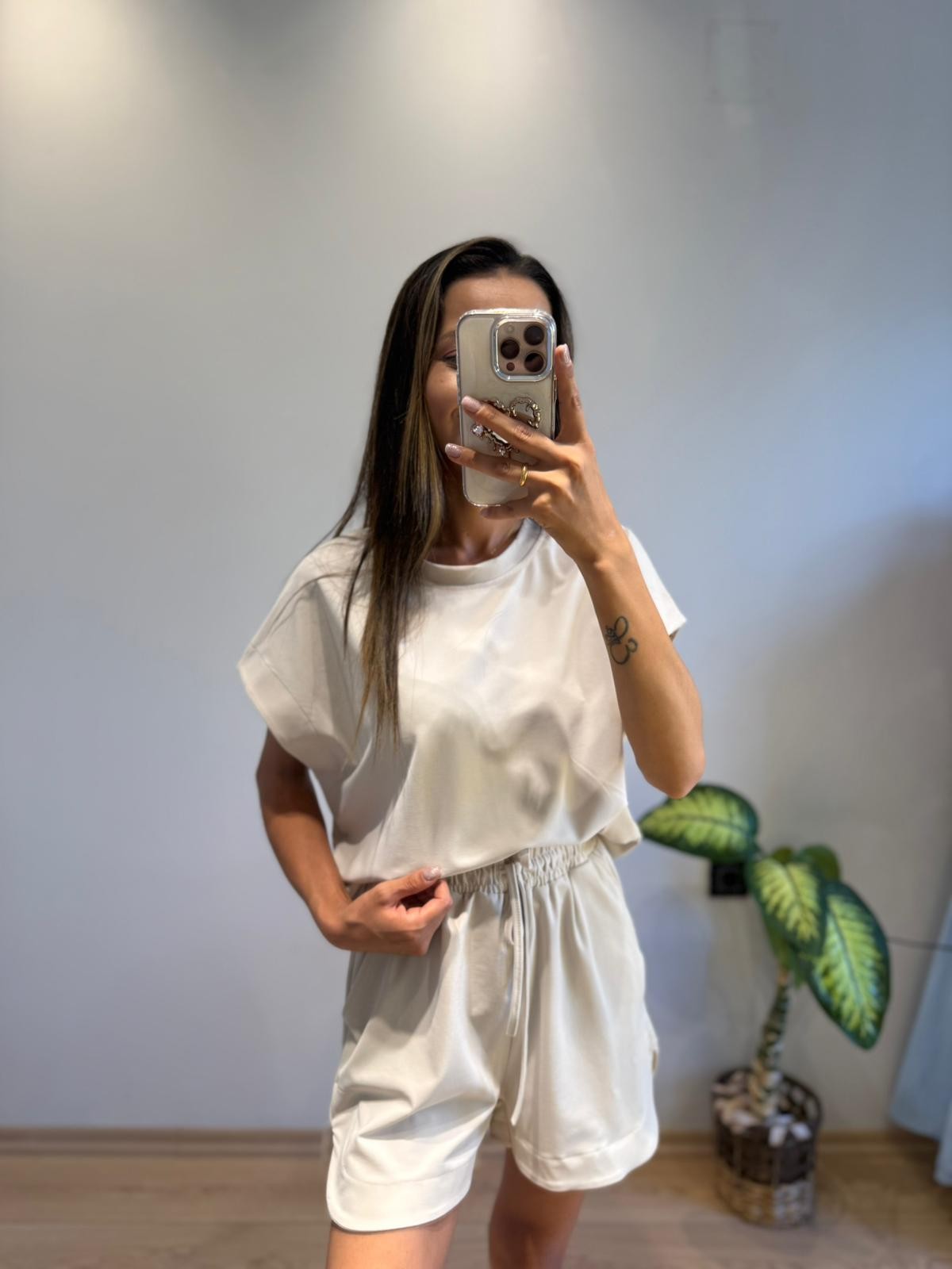 Oysho kumaş şortlu ikili takım
